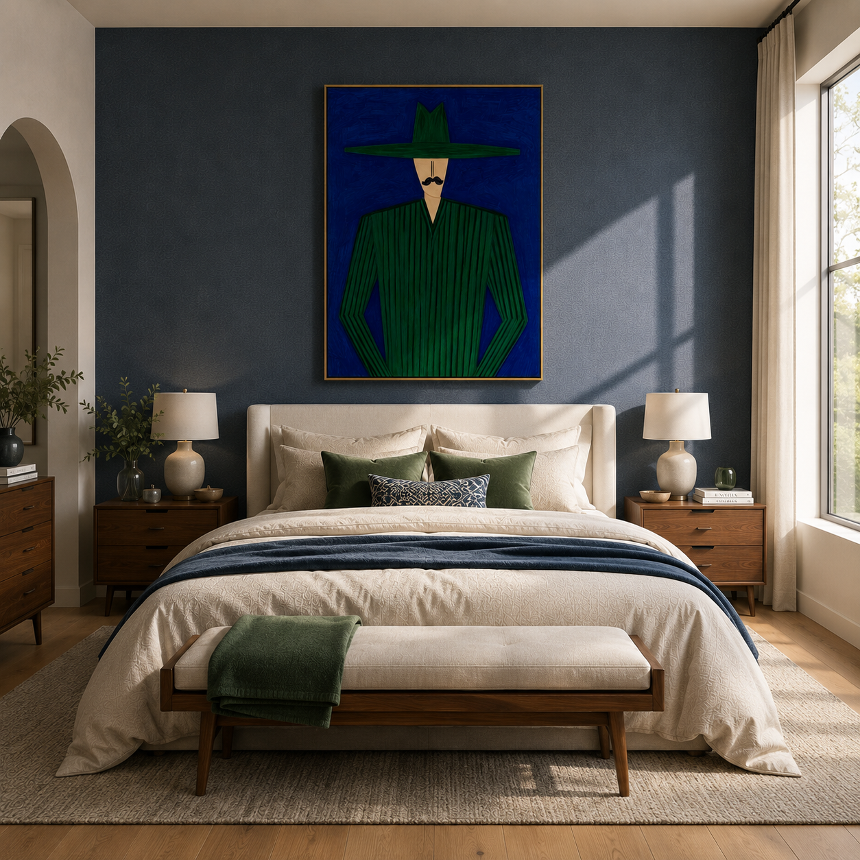 Emerald Lines Stand Cobalt displayed as a modern room focal point