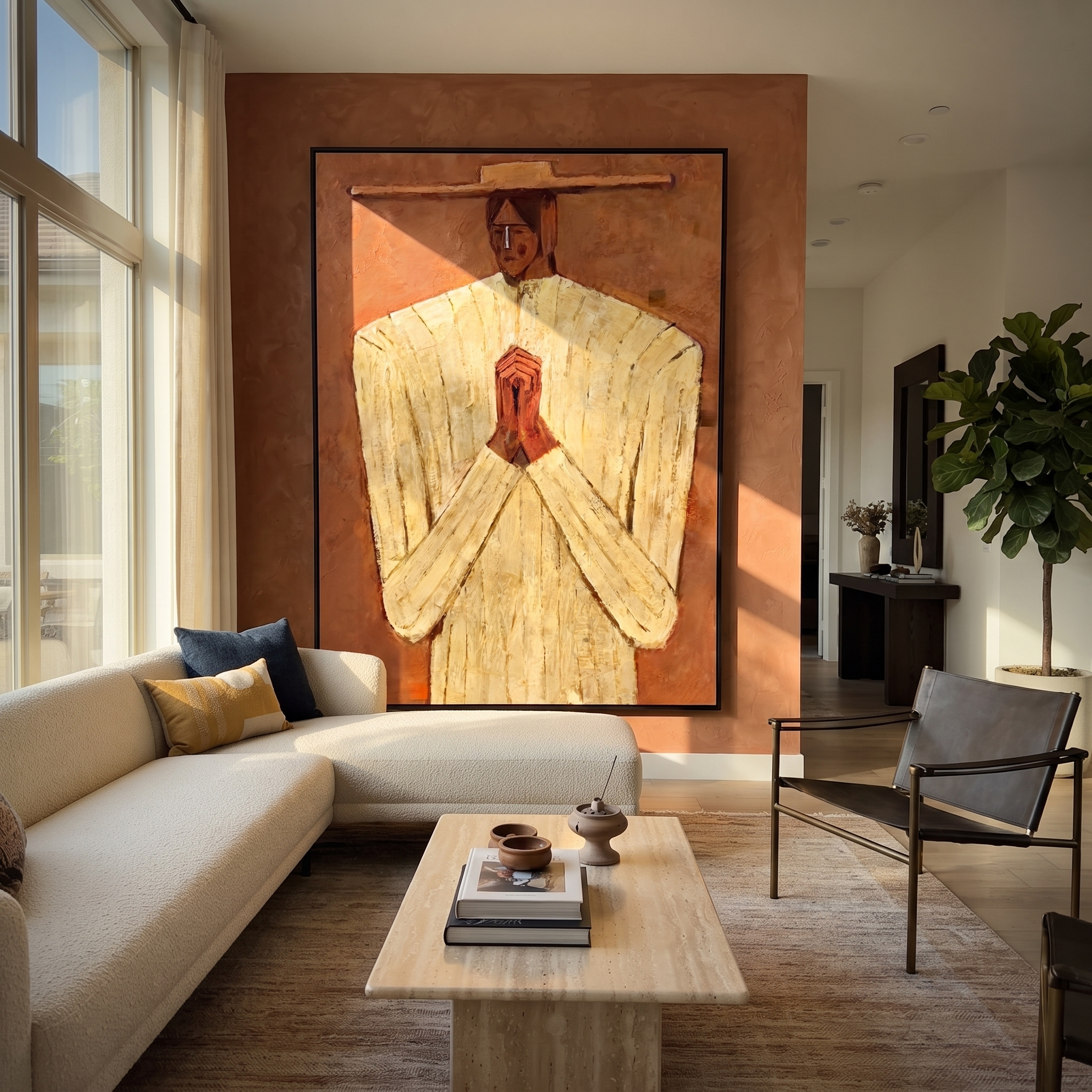 Ivory Hands Meet Terra displayed as a modern room focal point