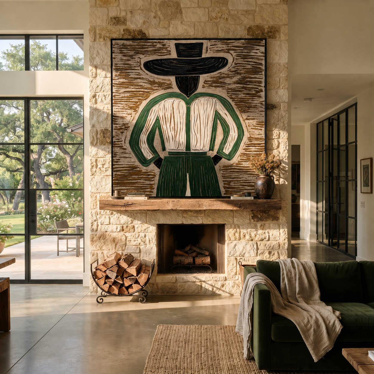 Green Back Turns Away displayed in a warm contemporary interior