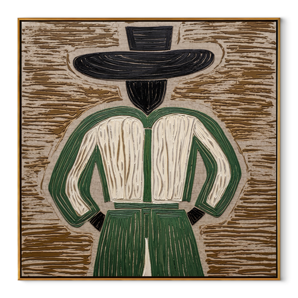 Green Back Turns Away – Back View Green Figure Painting | Mid-Century Modern Square Wall Art