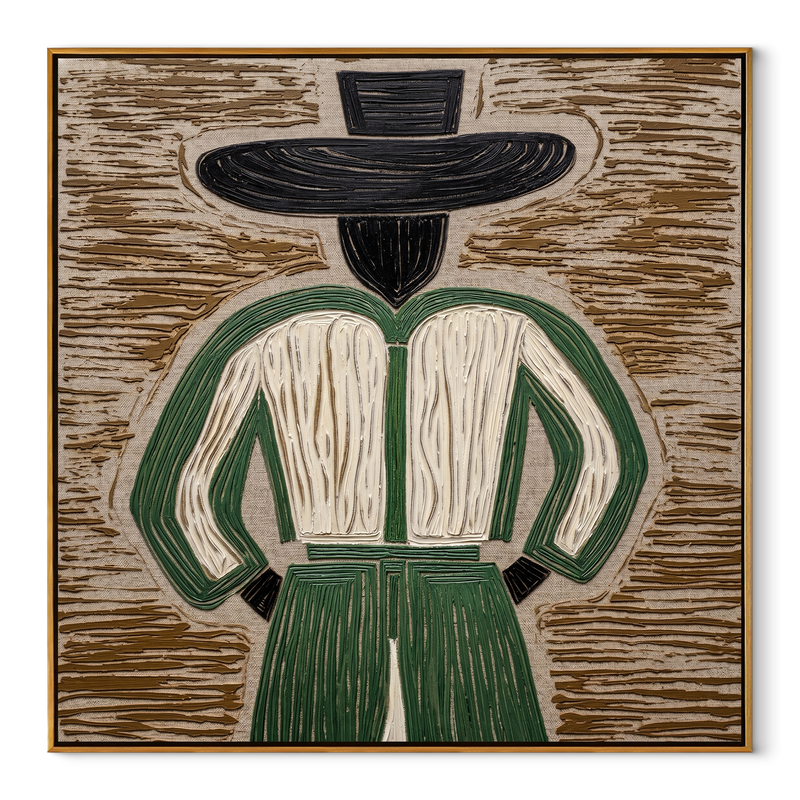 Green Back Turns Away – Back View Green Figure Painting | Mid-Century Modern Square Wall Art