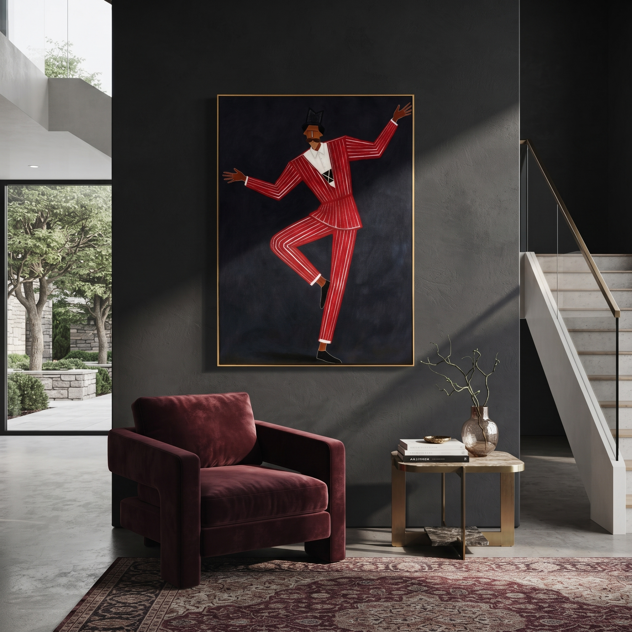 Scarlet Rhythm Takes Flight displayed as a modern room focal point