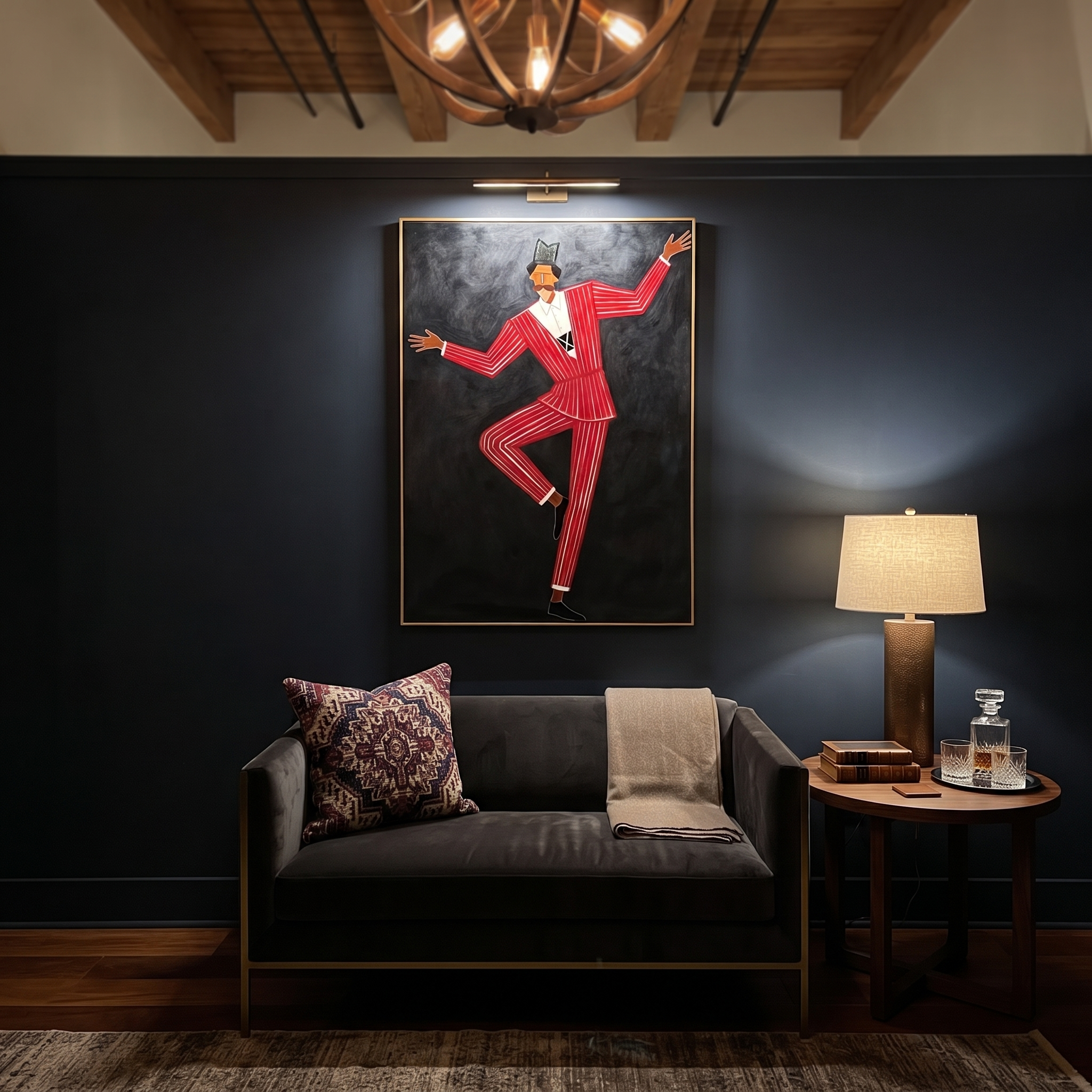 Scarlet Rhythm Takes Flight styled in a layered residential interior