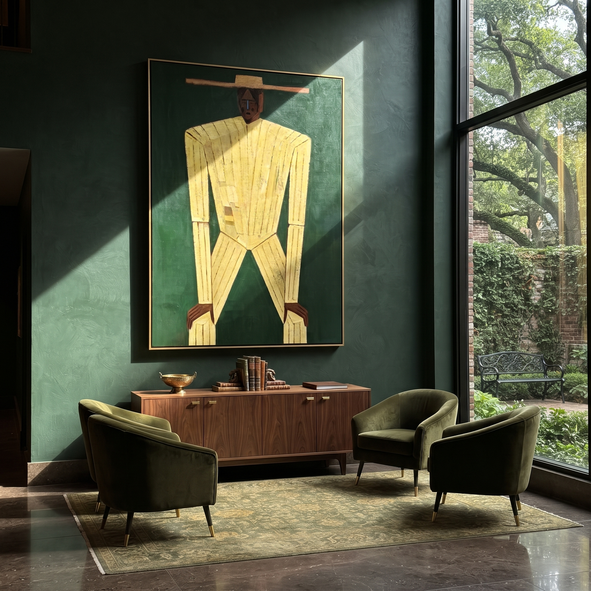 Golden Lines Bend Forward presented above a contemporary console