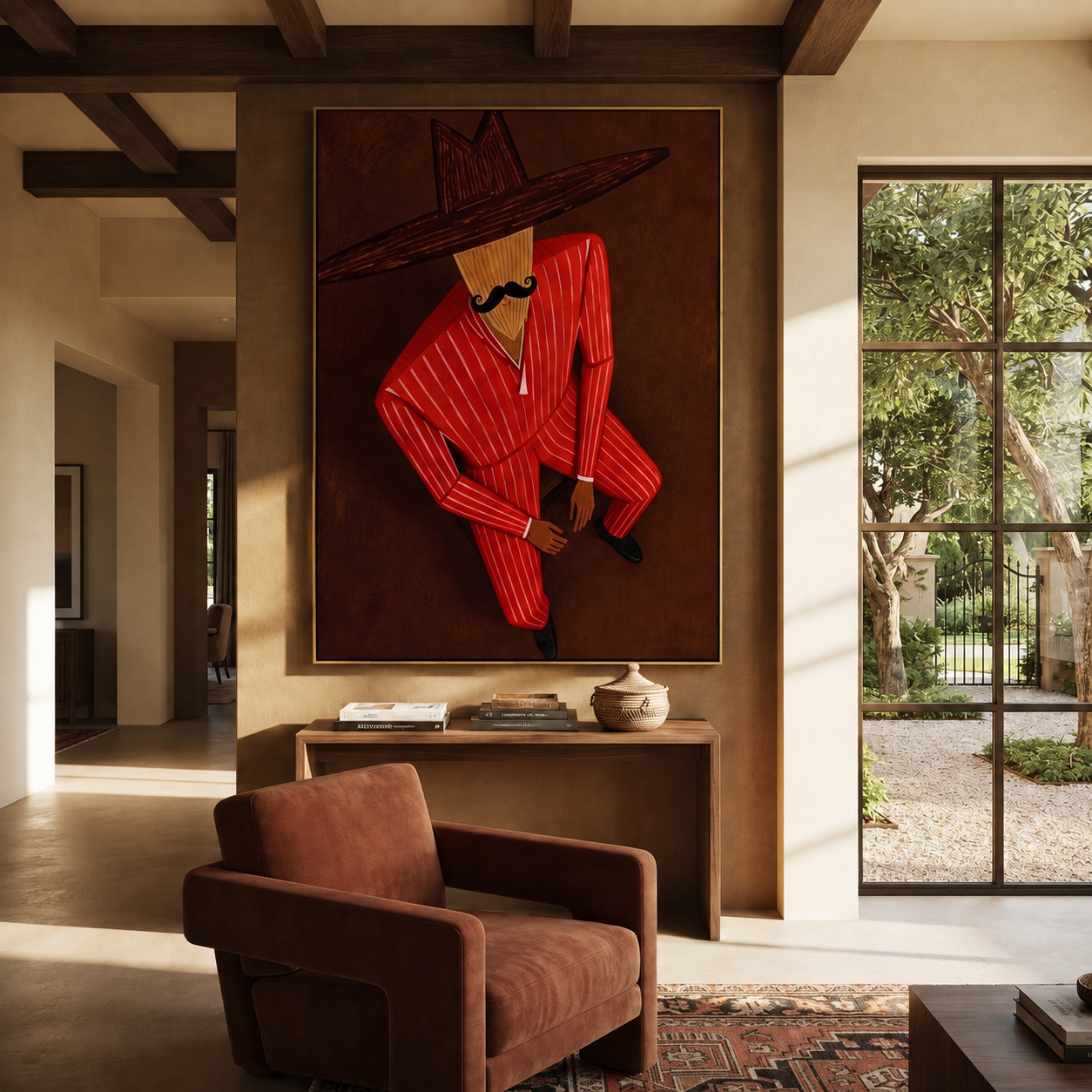 Scarlet Shadow Sits Low displayed in a warm contemporary interior