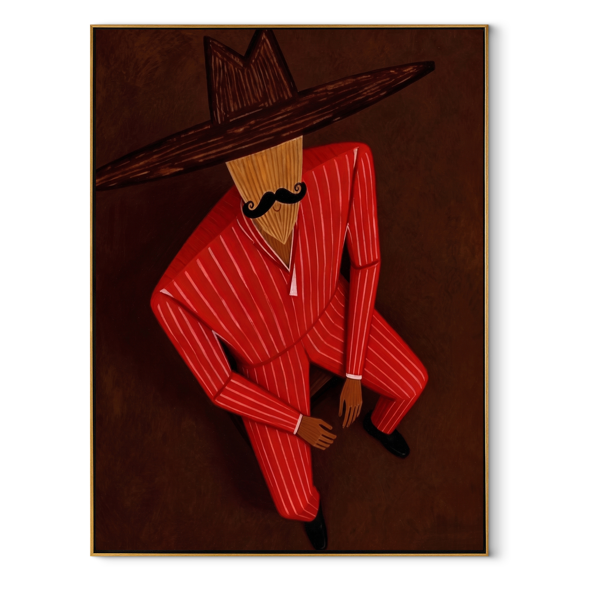 Scarlet Shadow Sits Low abstract figurative textured painting, vertical canvas artwork