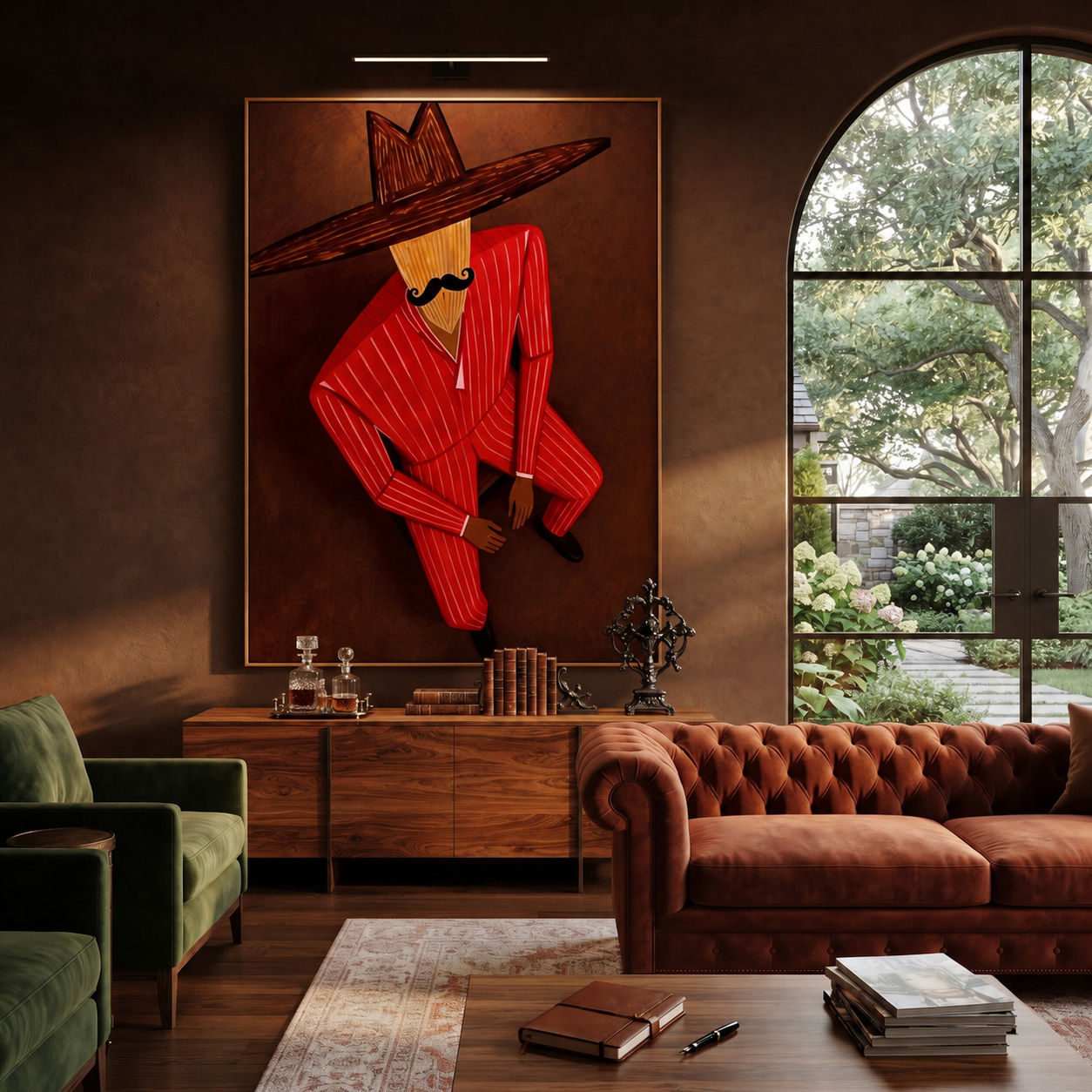 Scarlet Shadow Sits Low styled with neutral modern furnishings