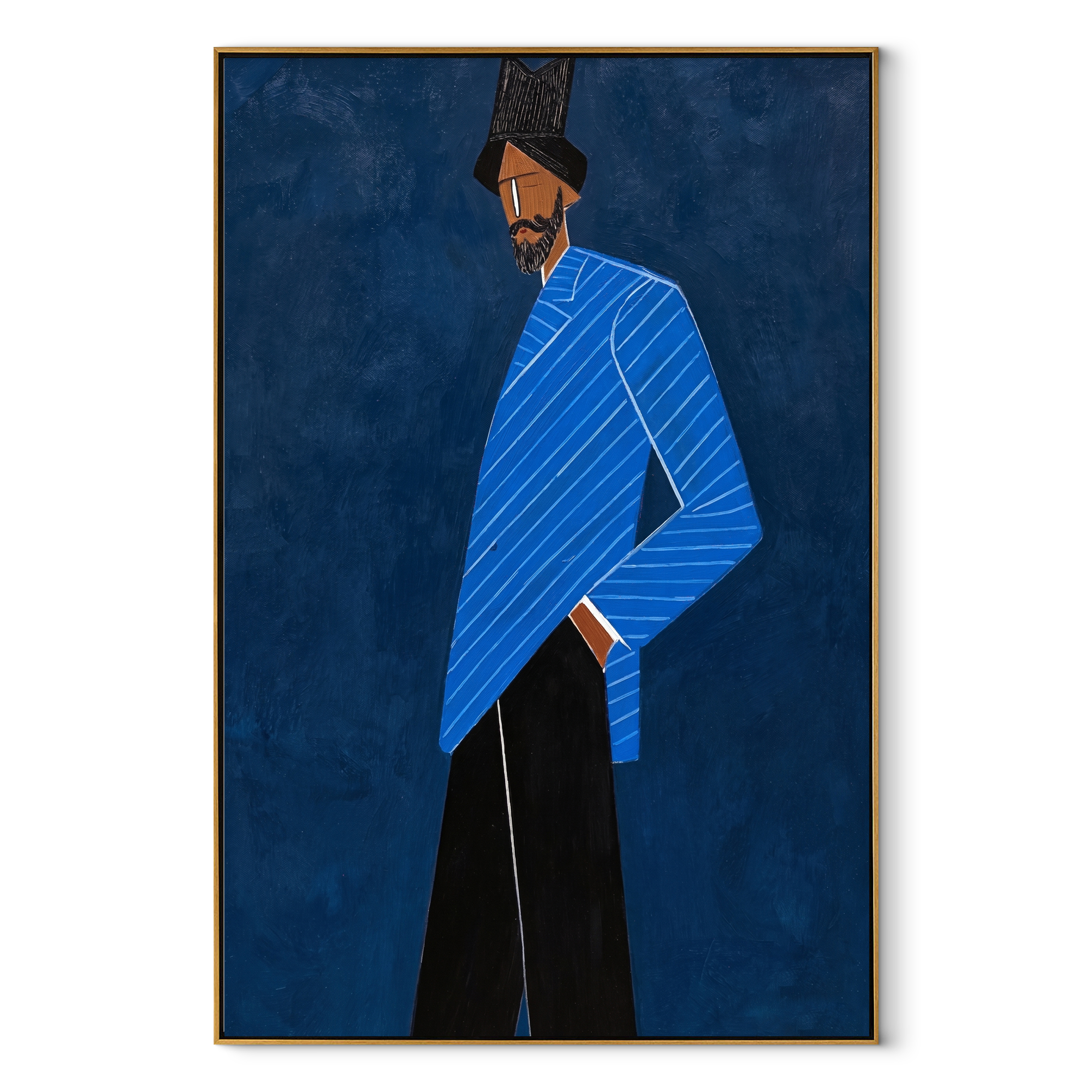 Blue Angles Cross Midnight abstract figurative textured painting, vertical canvas artwork