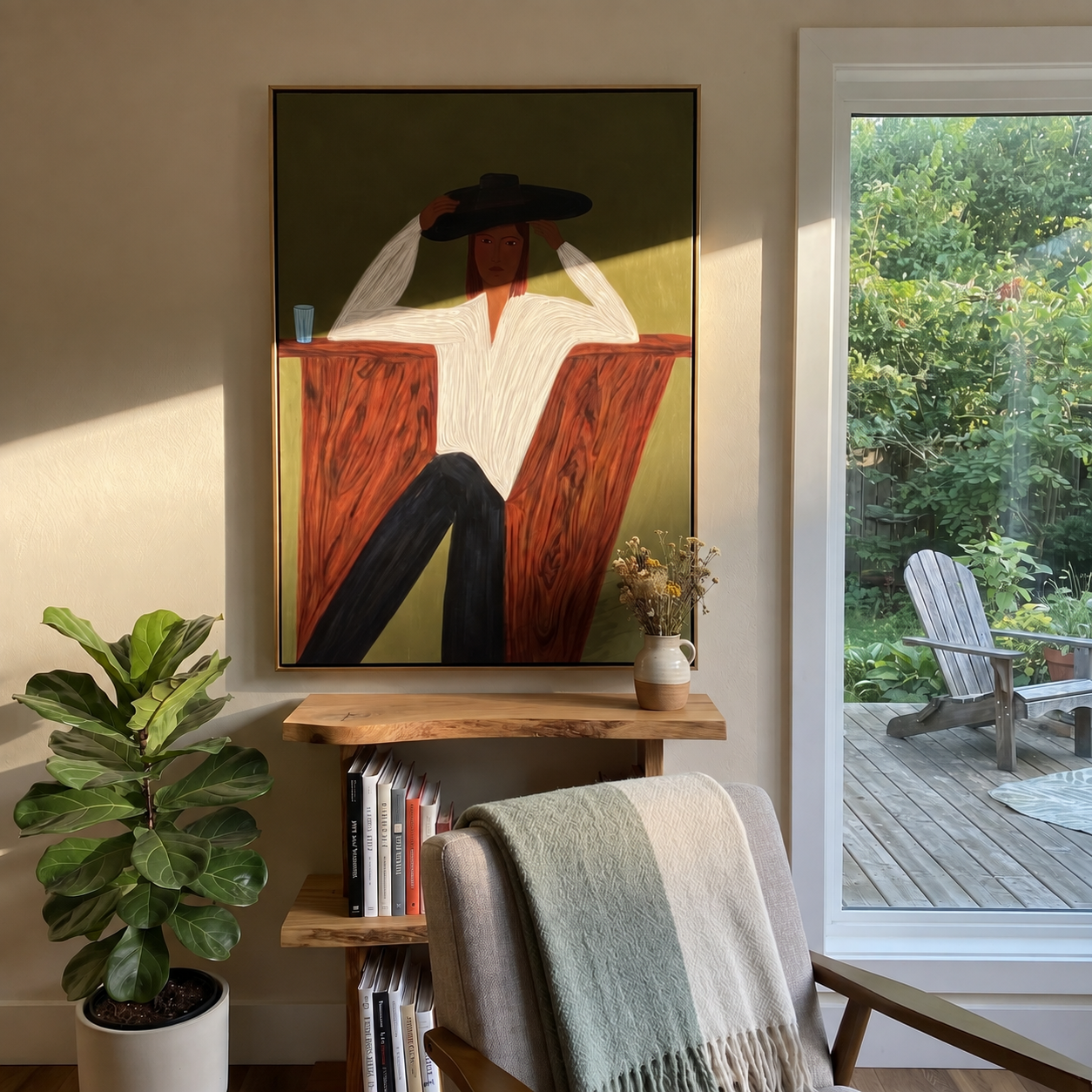 White Blouse Waits Olive presented above a contemporary console