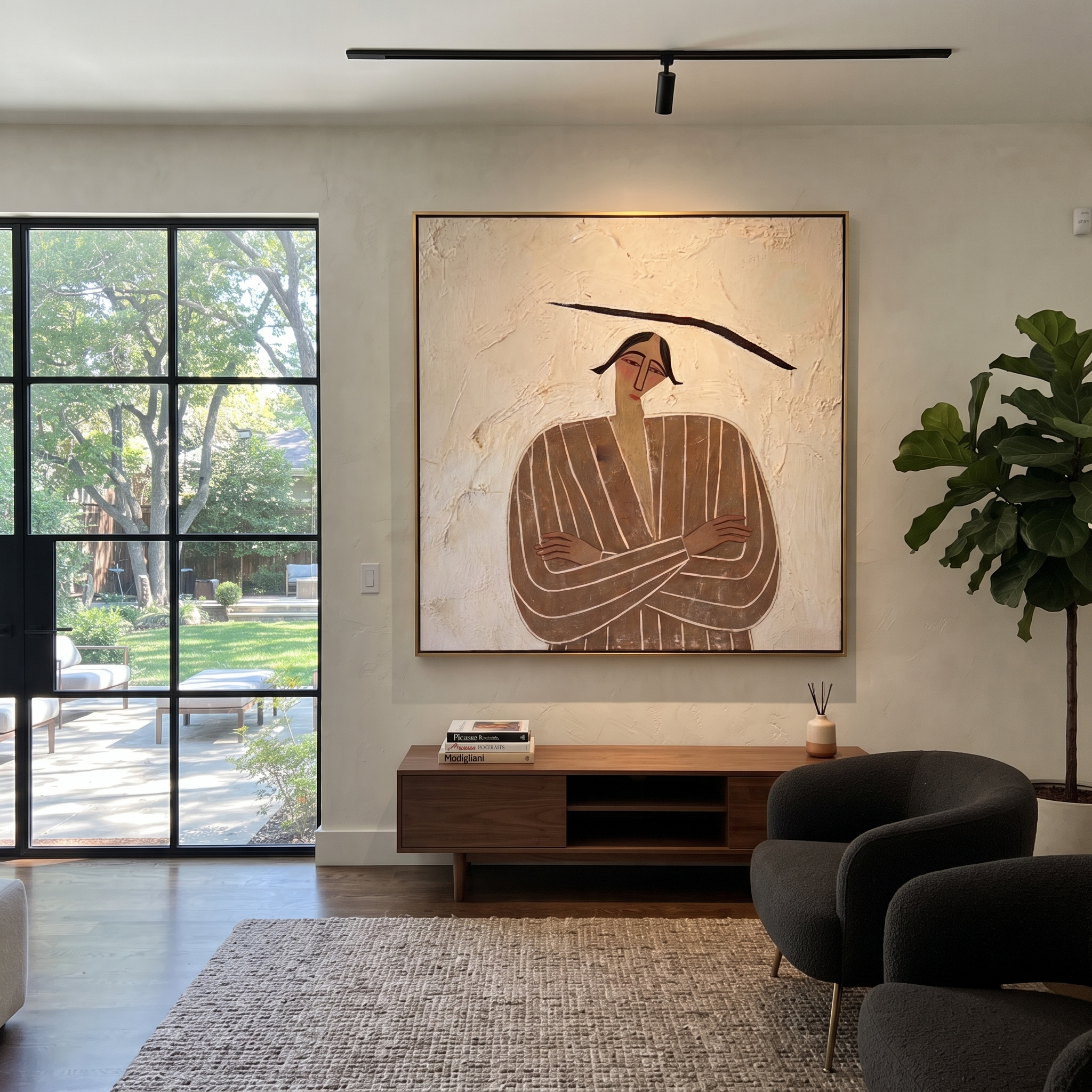 Brown Lines Fold Quietly displayed in a warm contemporary interior