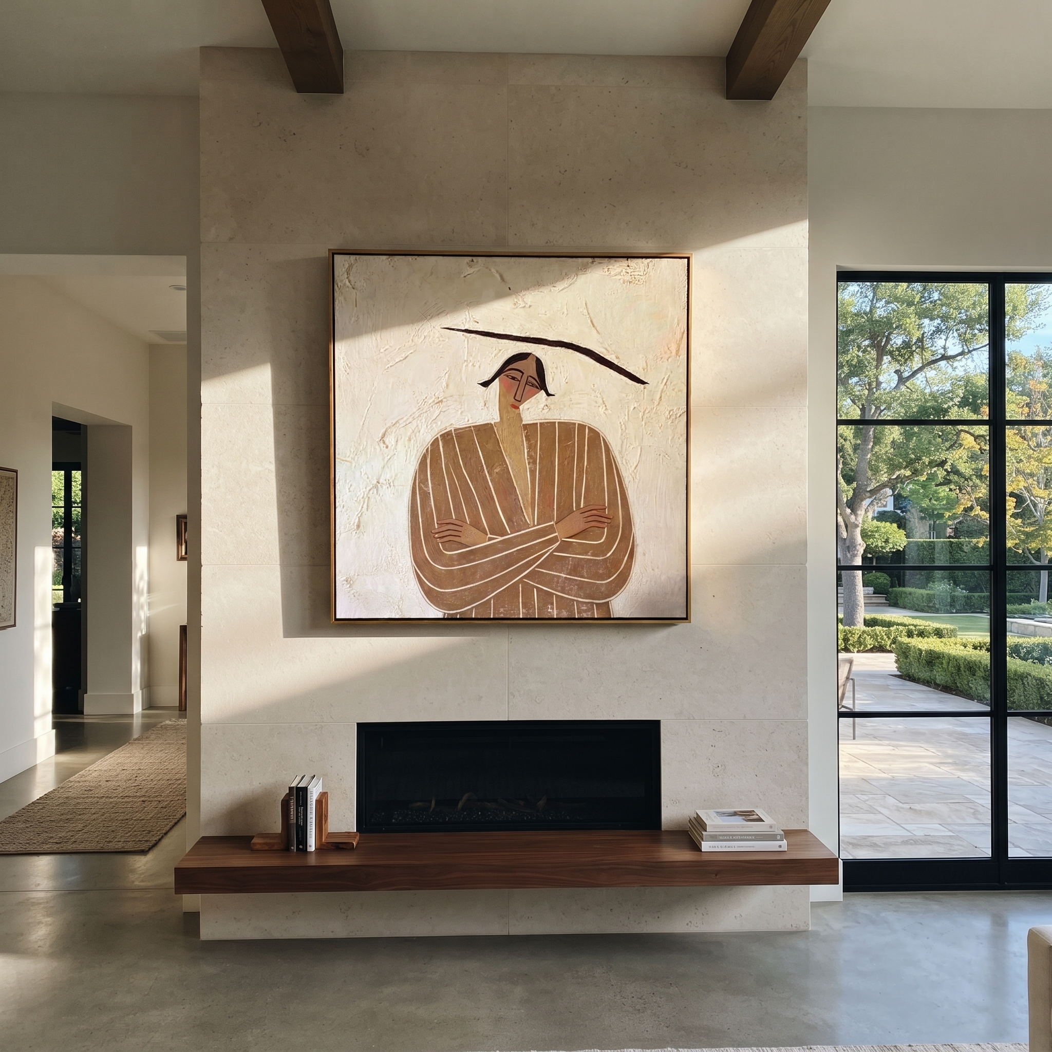 Brown Lines Fold Quietly presented above a contemporary console