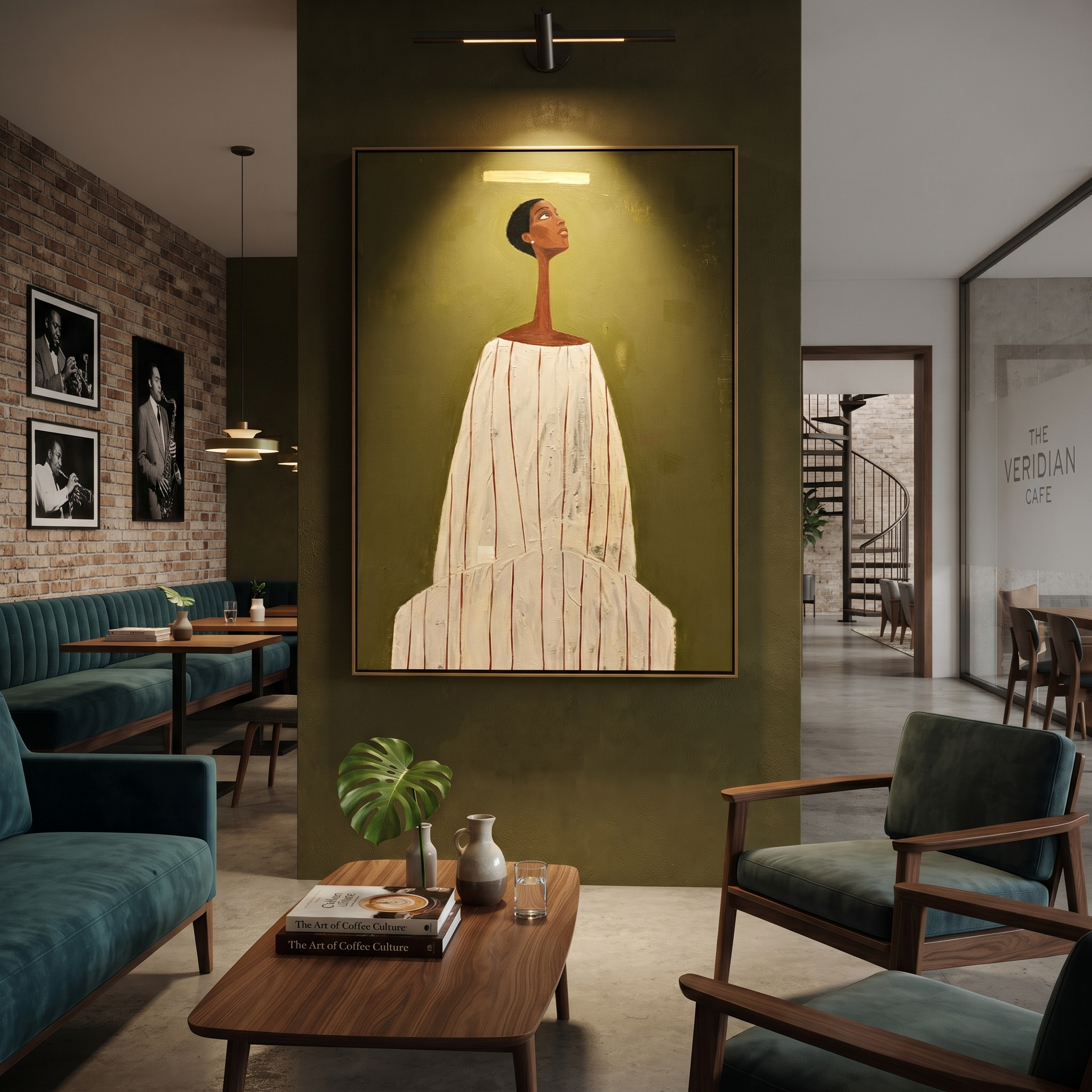 Ivory Column Faces Olive displayed as a modern room focal point