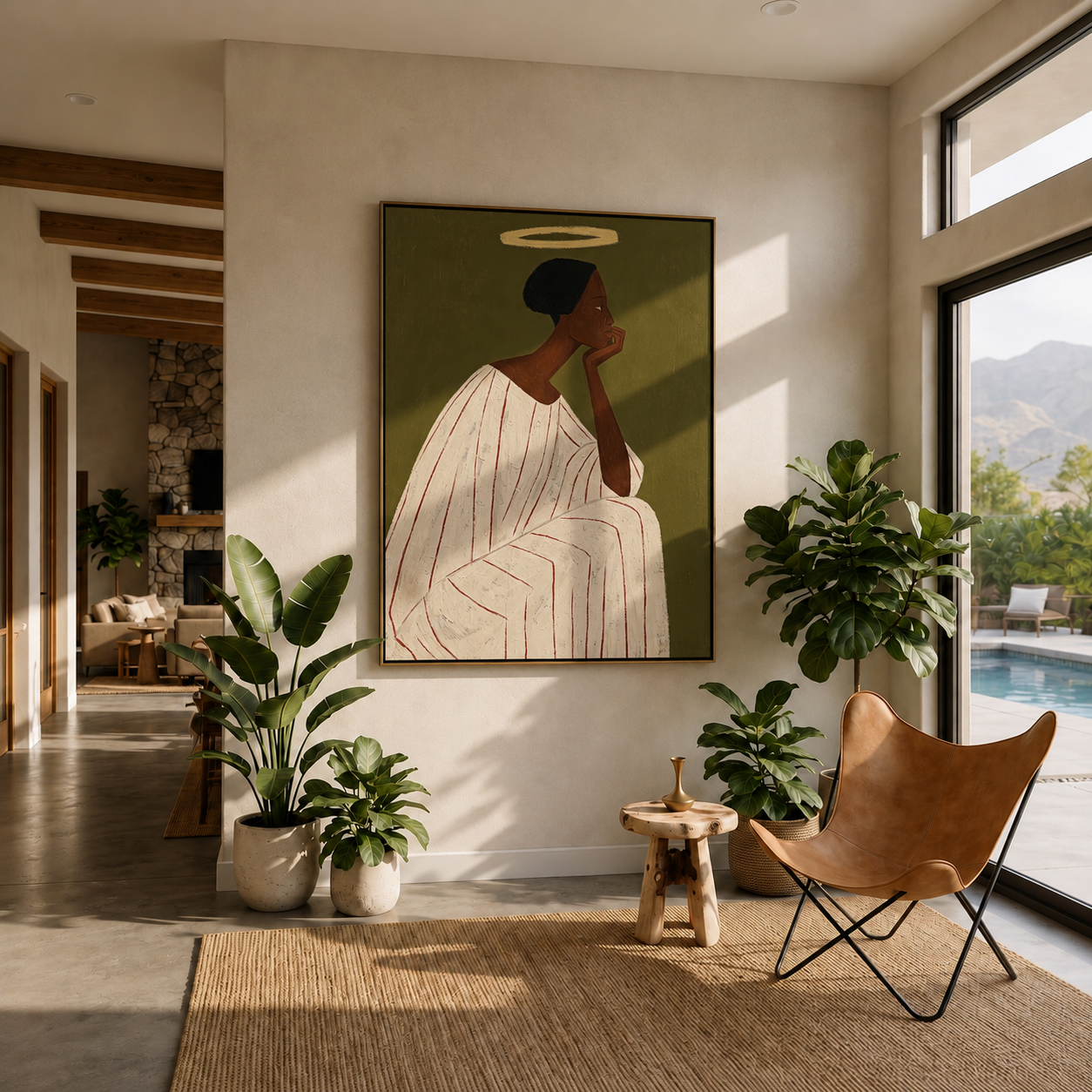 White Robe Holds Thought presented above a contemporary console