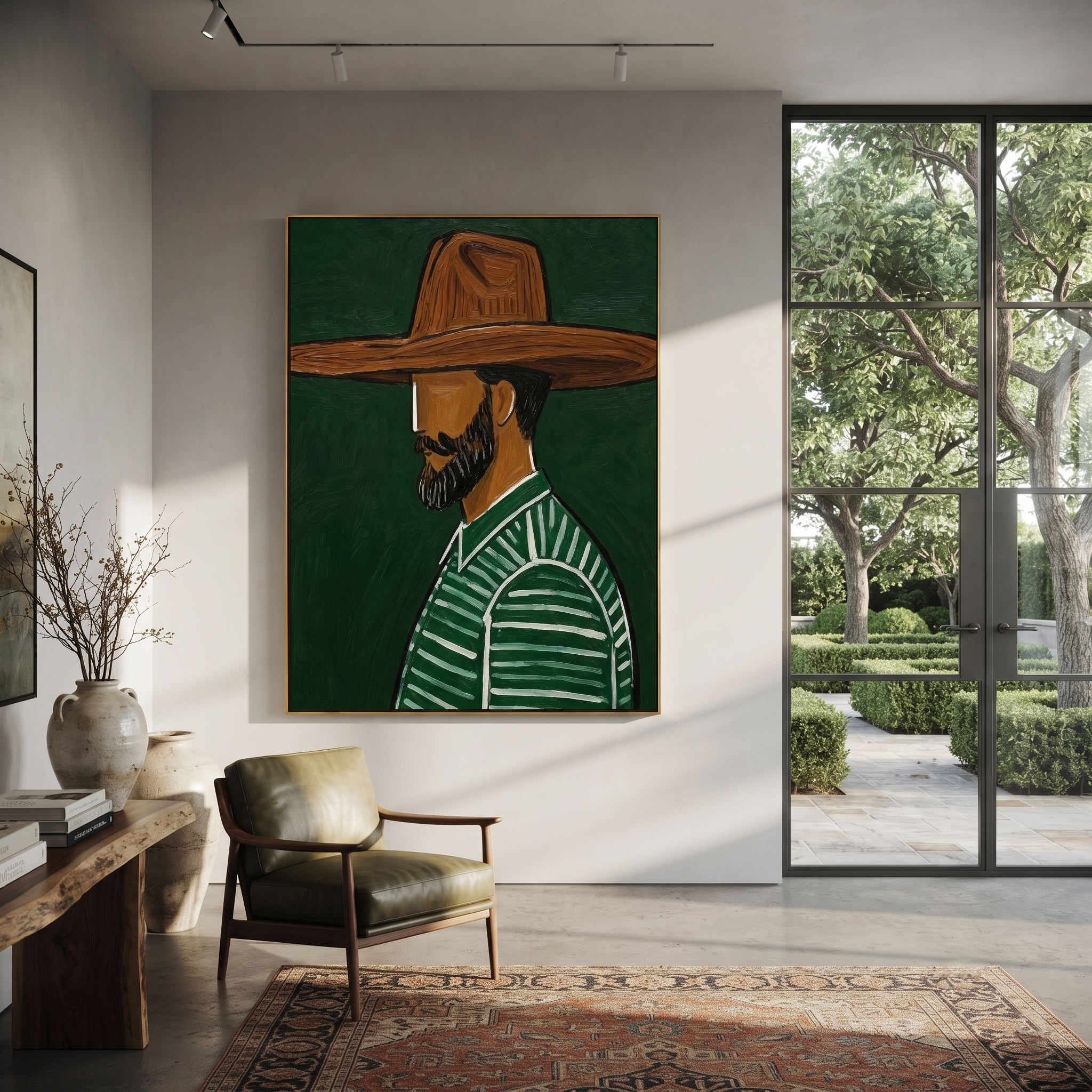 Forest Profile Guards Umber displayed in a warm contemporary interior