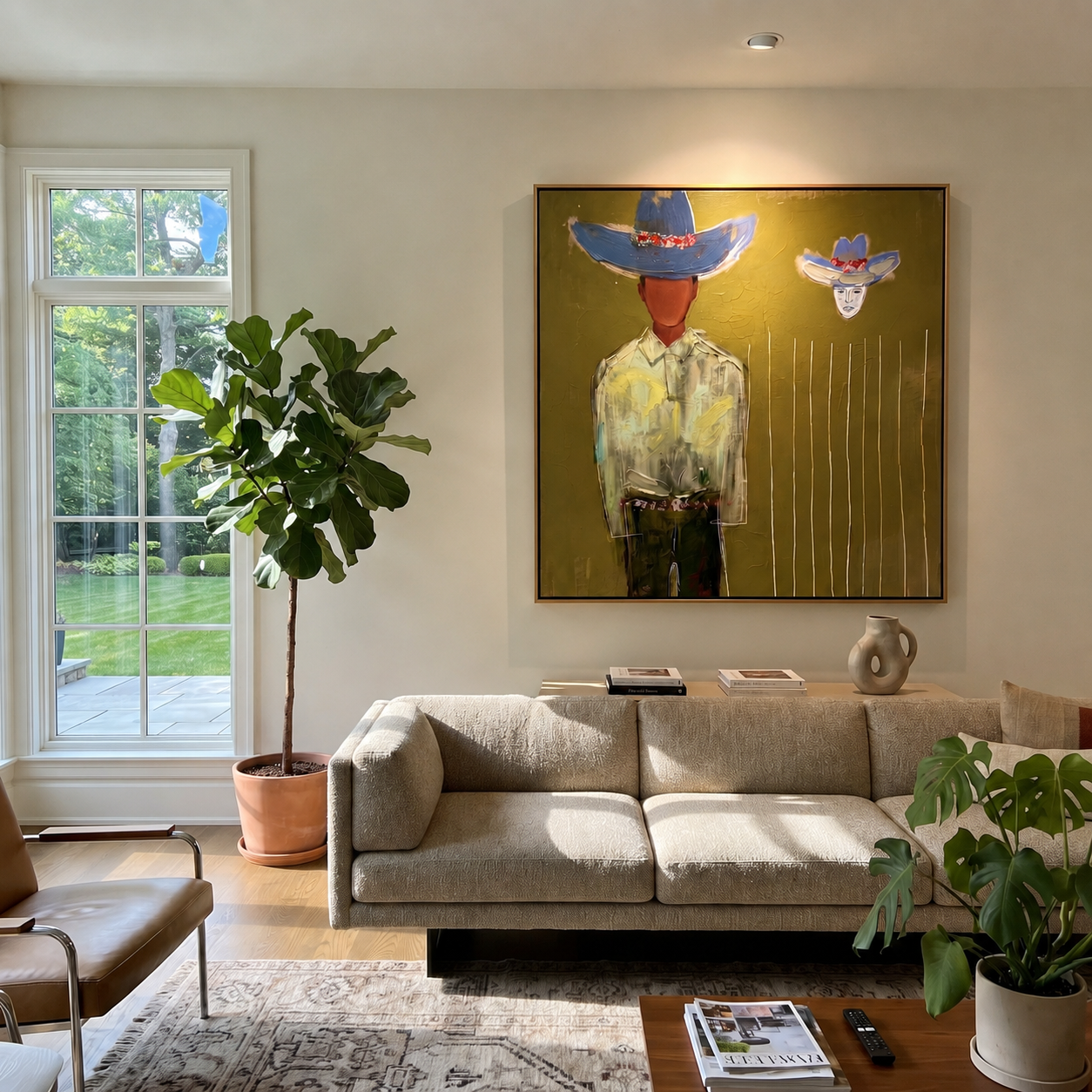 Blue Crown Floats Olive displayed as a modern room focal point