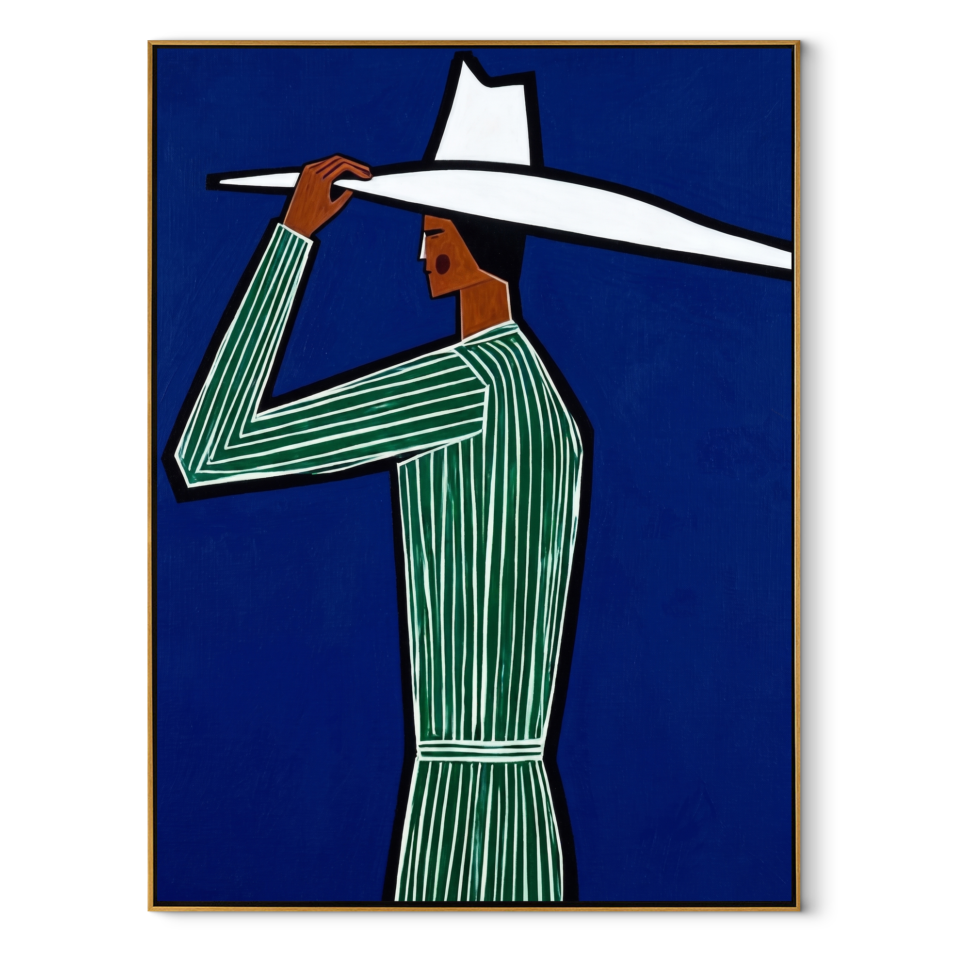 White Brim Cuts Cobalt abstract figurative textured painting, vertical canvas artwork