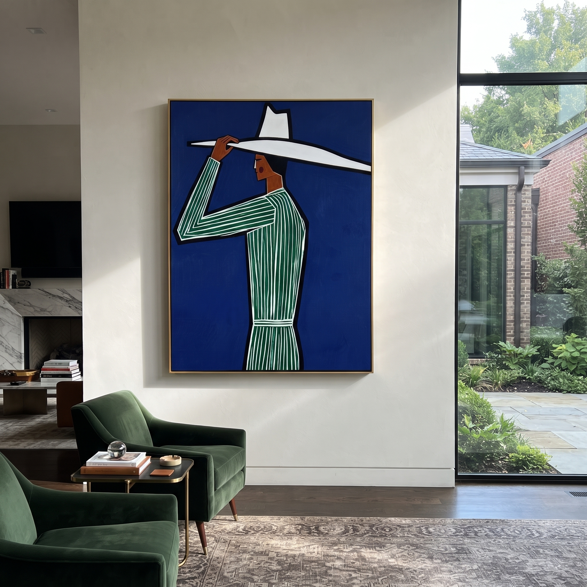 White Brim Cuts Cobalt displayed as a modern room focal point