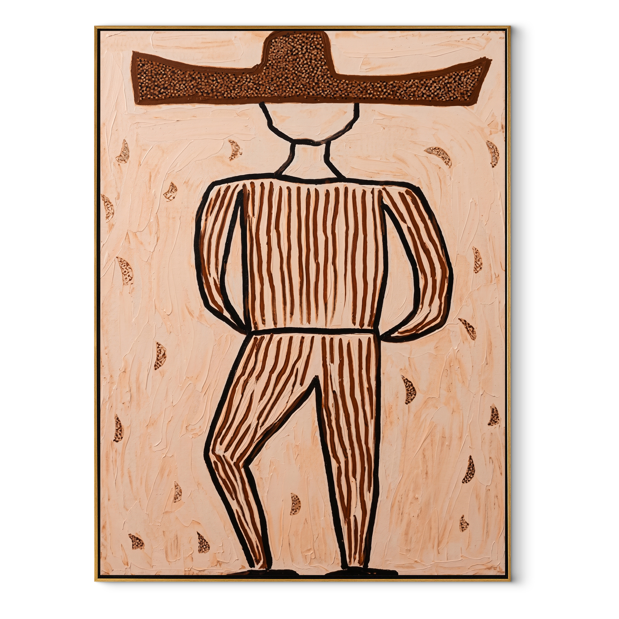 Earth Lines Walk Alone abstract figurative textured painting, vertical canvas artwork
