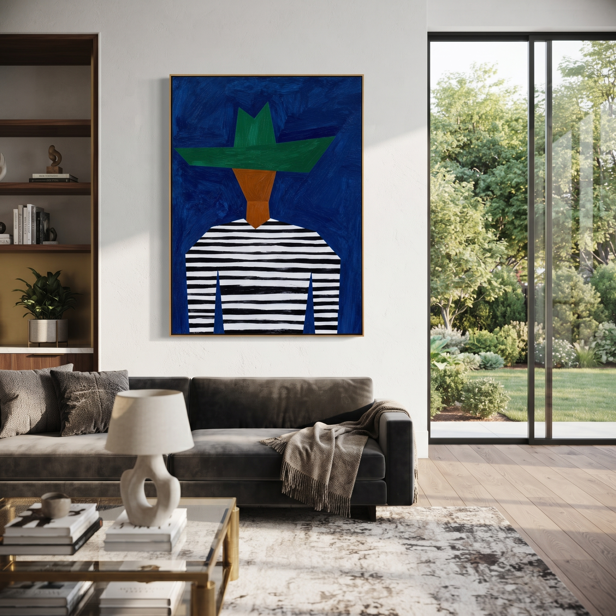 Green Crown Meets Stripes styled with neutral modern furnishings