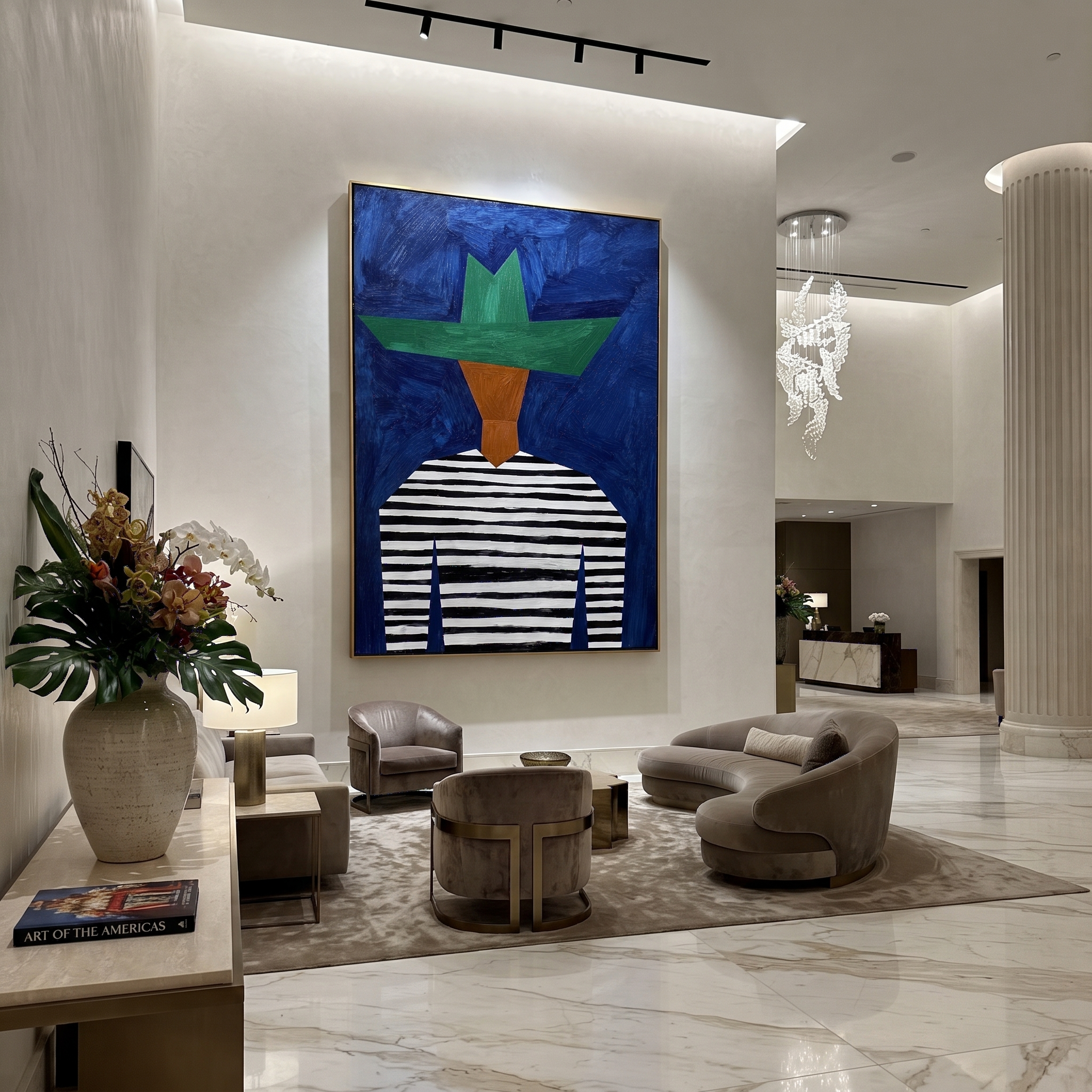 Green Crown Meets Stripes styled in a layered residential interior