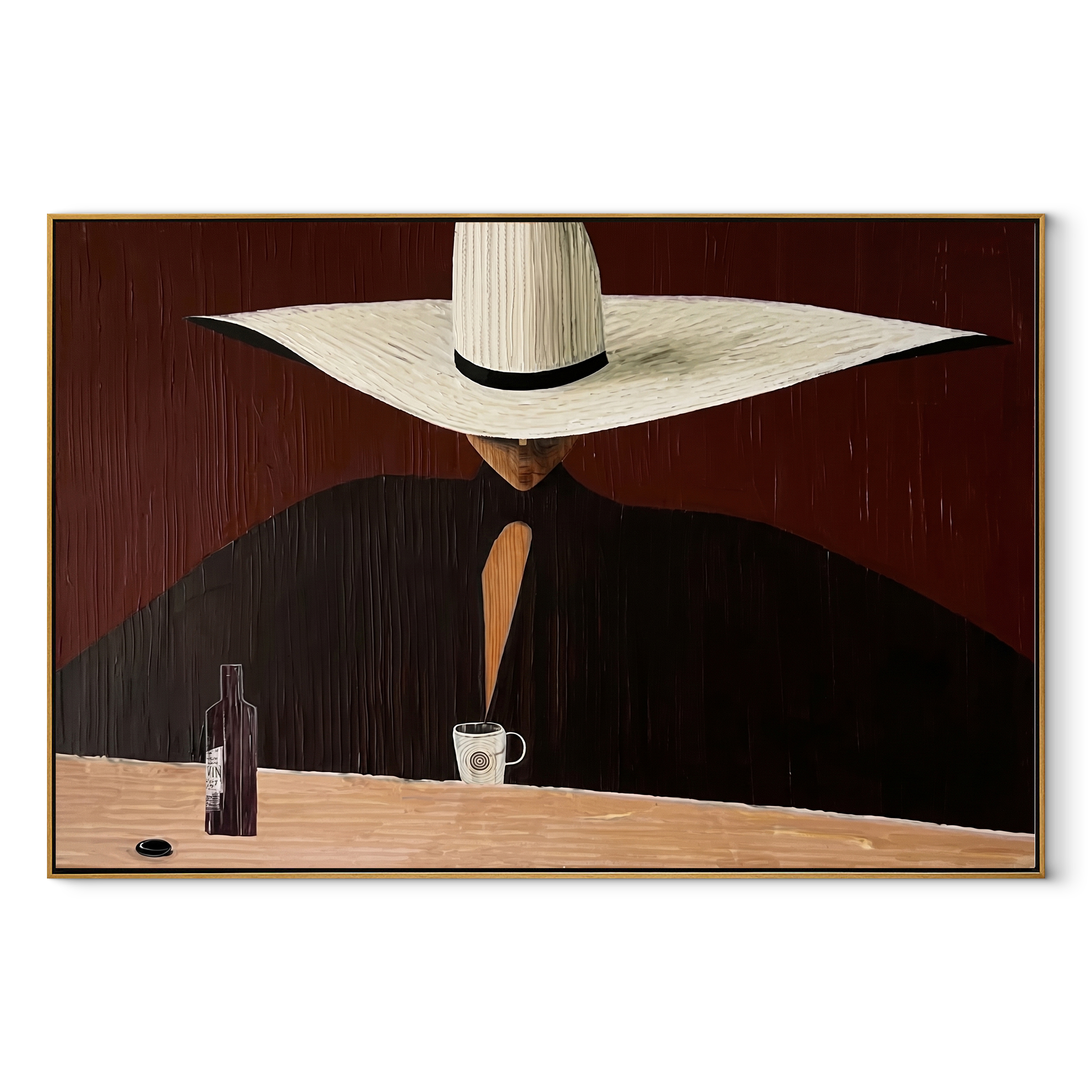 White Horizon Serves Coffee abstract figurative textured painting, horizontal canvas artwork