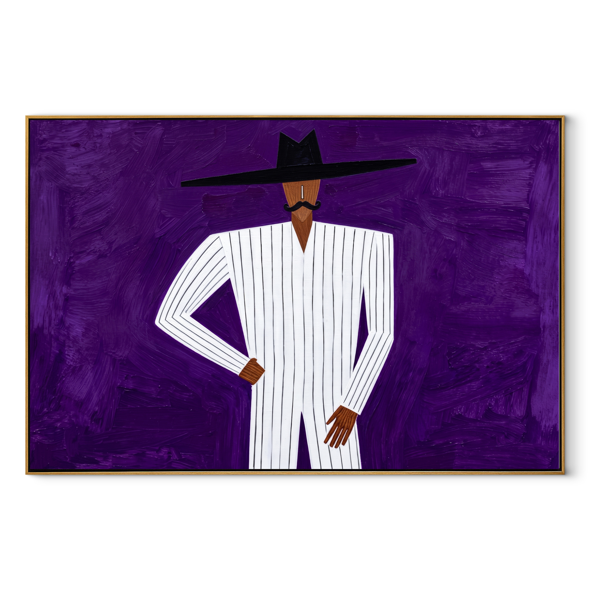 White Lines Stand Violet abstract figurative textured painting, horizontal canvas artwork