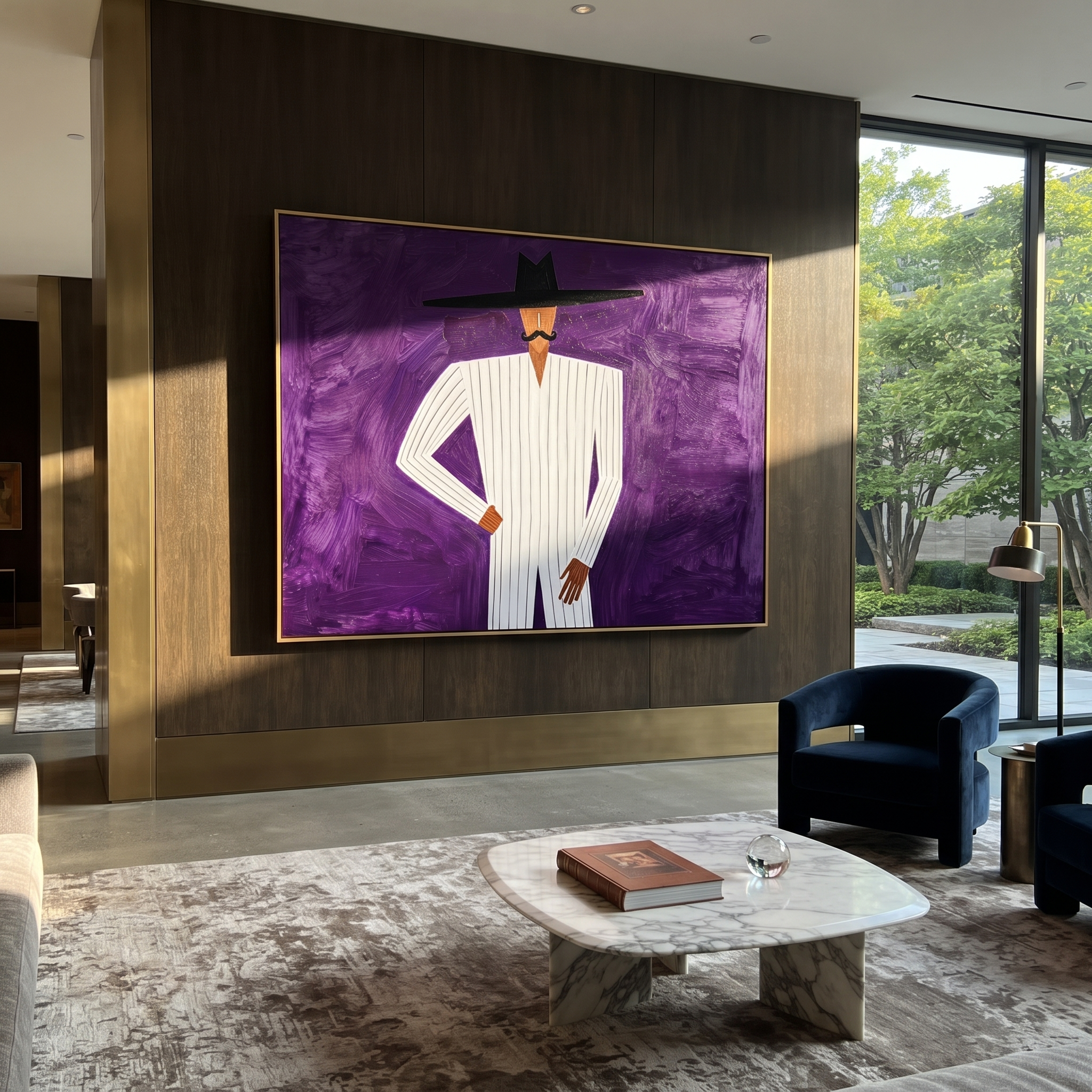 White Lines Stand Violet presented above a contemporary console