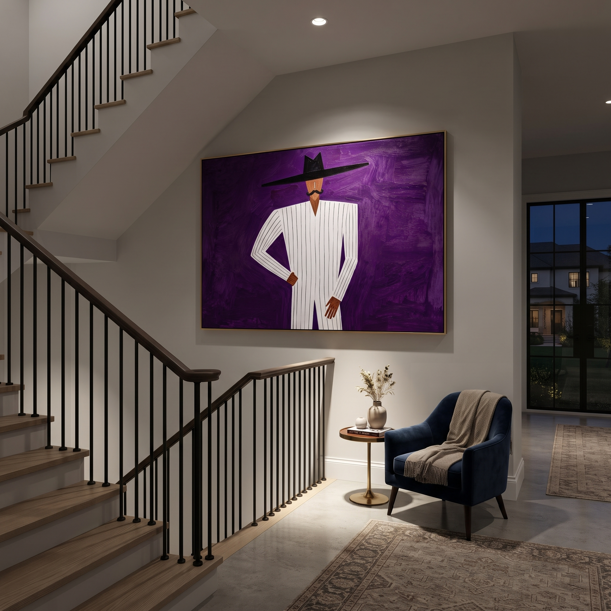 White Lines Stand Violet displayed as a modern room focal point