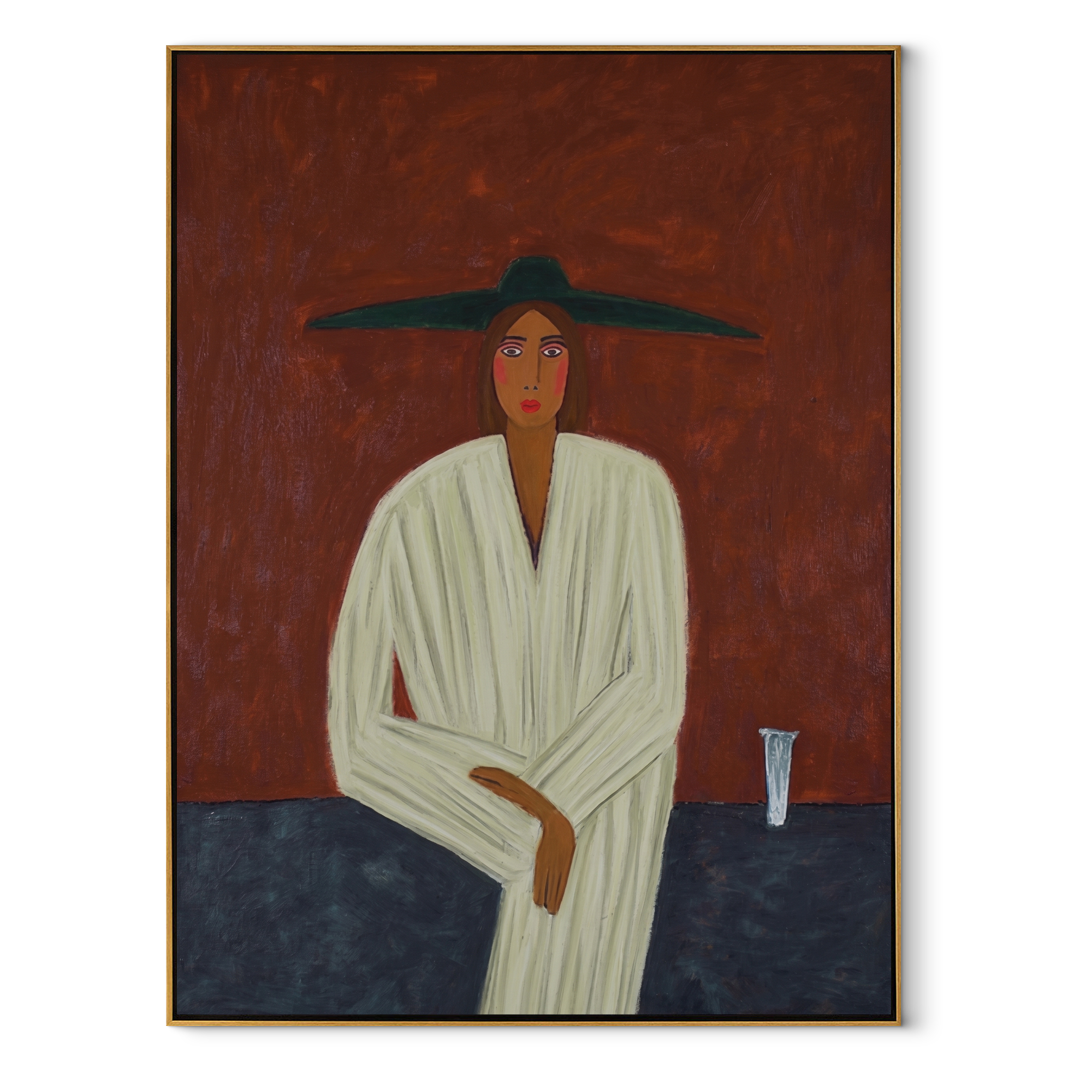 Ivory Robe at Dusk abstract figurative textured painting, vertical canvas artwork