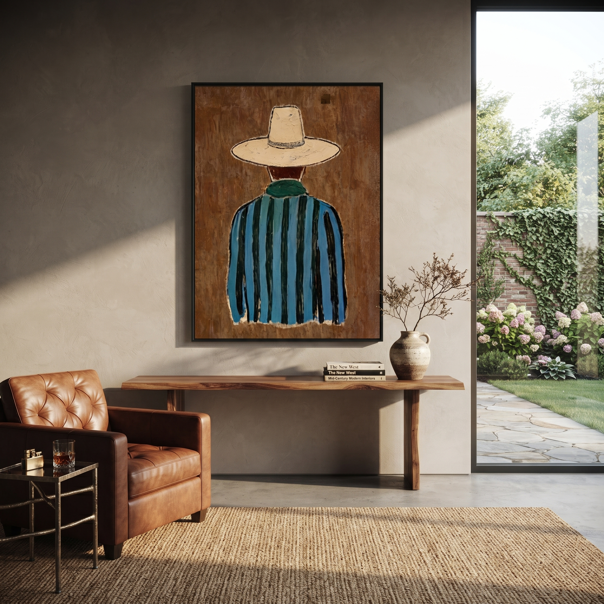 Blue Stripes Turn Away styled with neutral modern furnishings