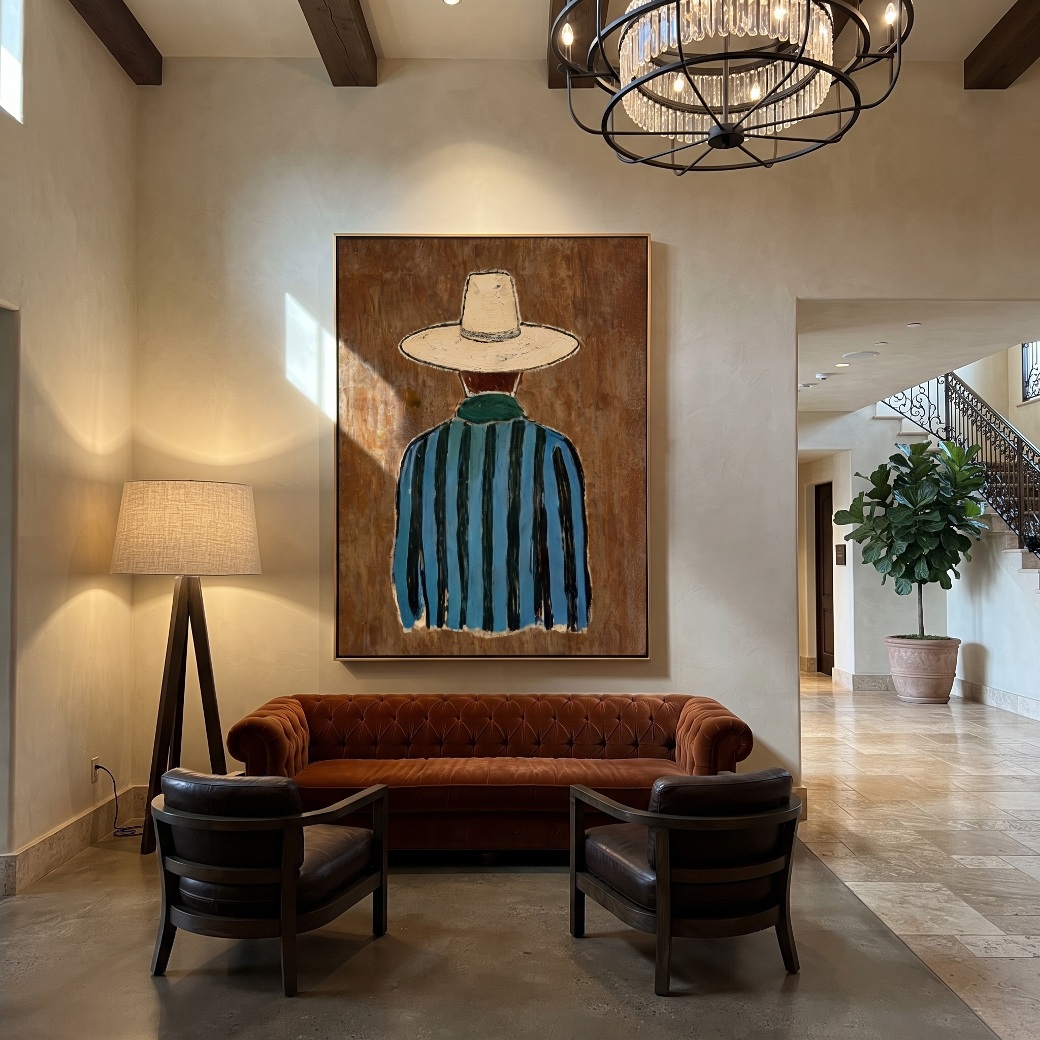 Blue Stripes Turn Away presented above a contemporary console