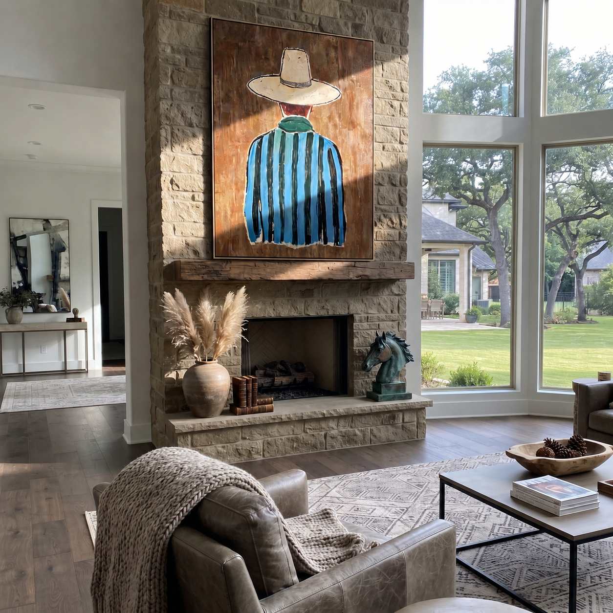 Blue Stripes Turn Away displayed as a modern room focal point