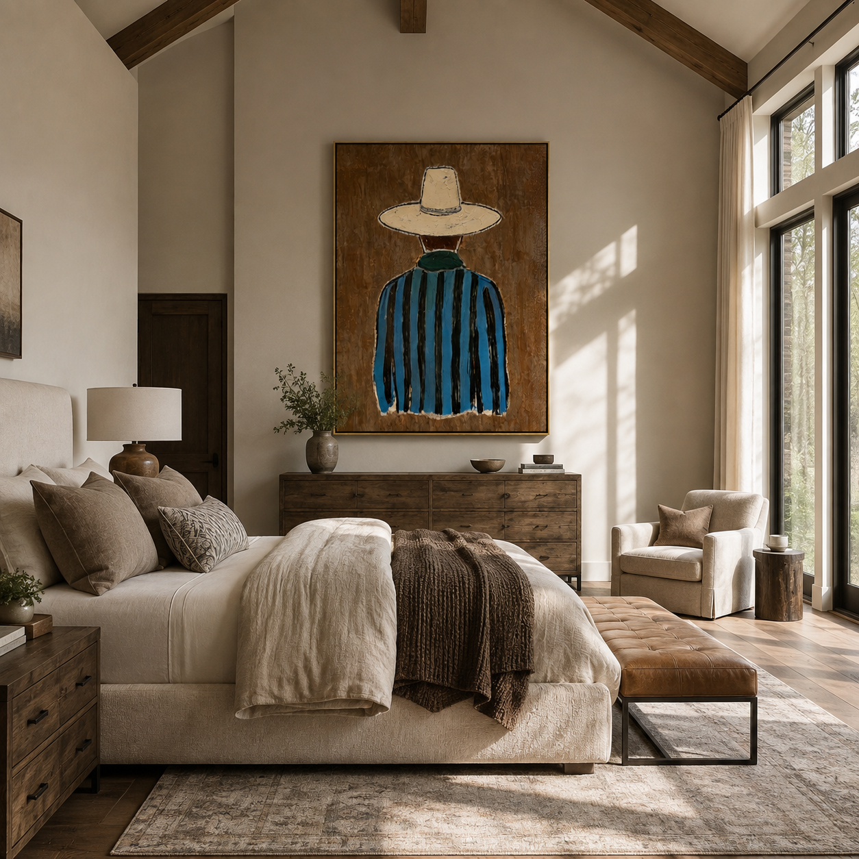 Blue Stripes Turn Away styled in a layered residential interior