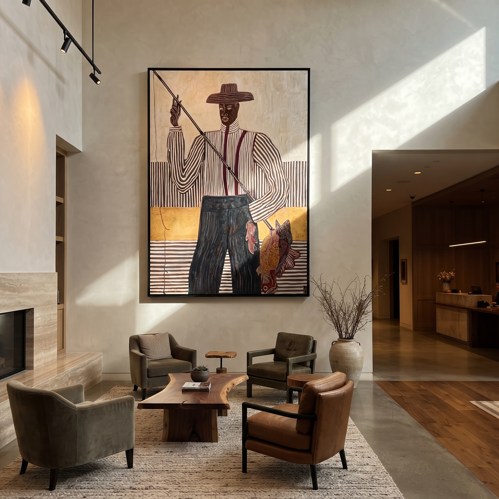 Purple Lines Cast Hook styled with neutral modern furnishings