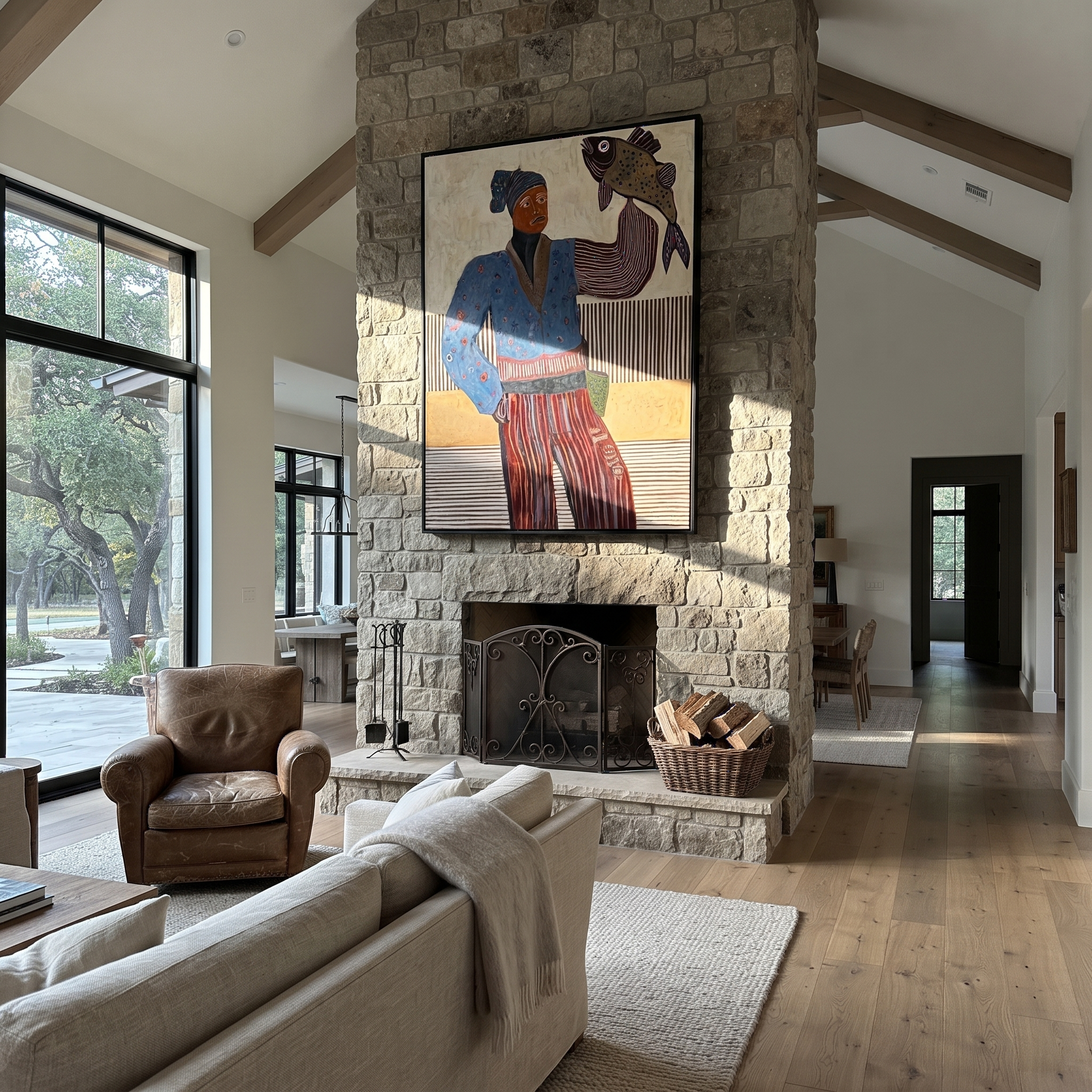 Blue Flowers Carry Catch displayed as a modern room focal point
