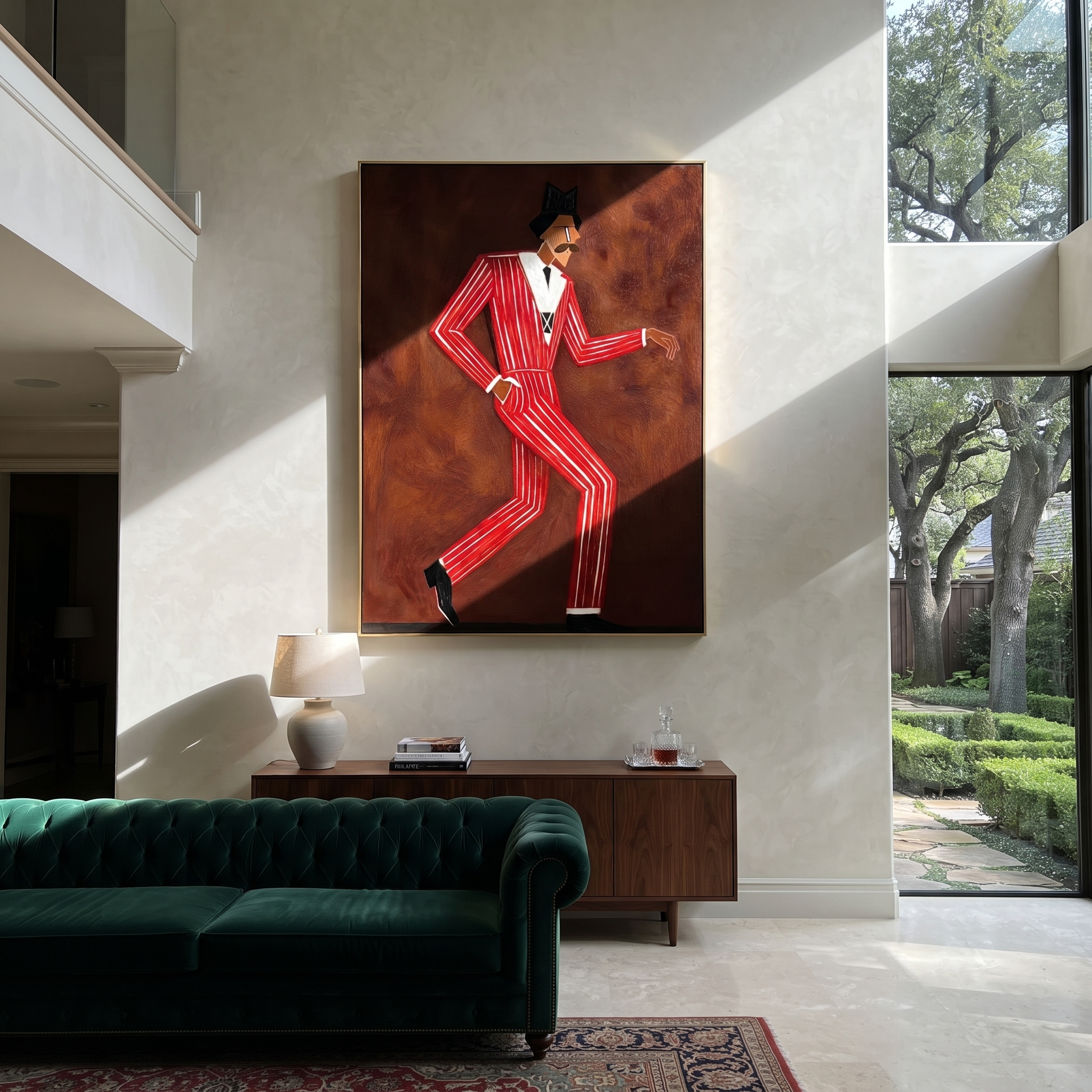 Scarlet Steps Cross Burgundy displayed in a warm contemporary interior