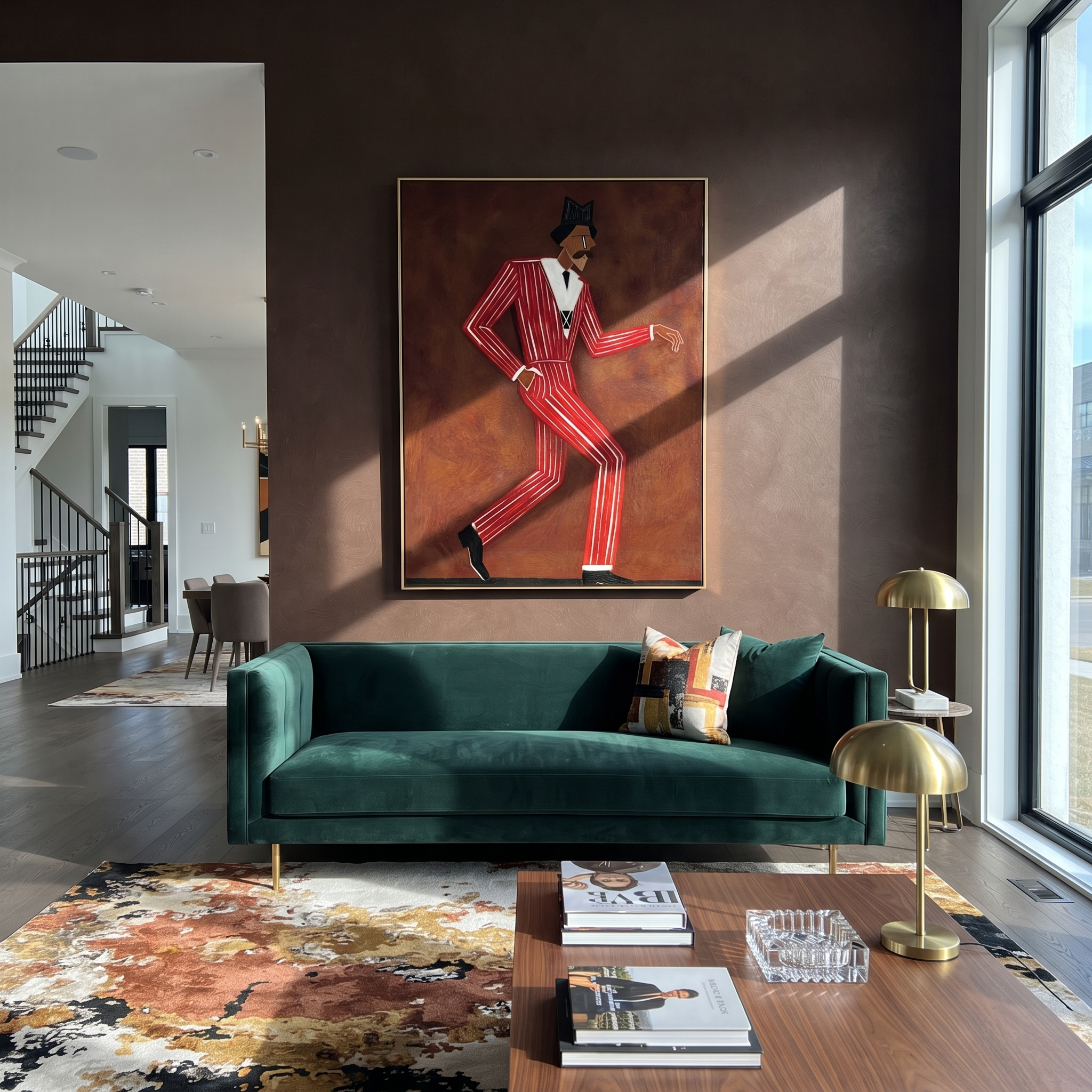 Scarlet Steps Cross Burgundy displayed as a modern room focal point