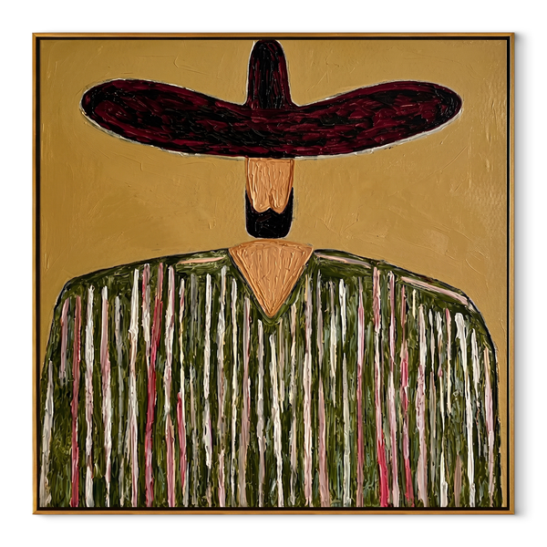 Black Brim Crowns Forest – Green Stripe Wide Hat Figure Painting | Mid-Century Modern Square Wall Art