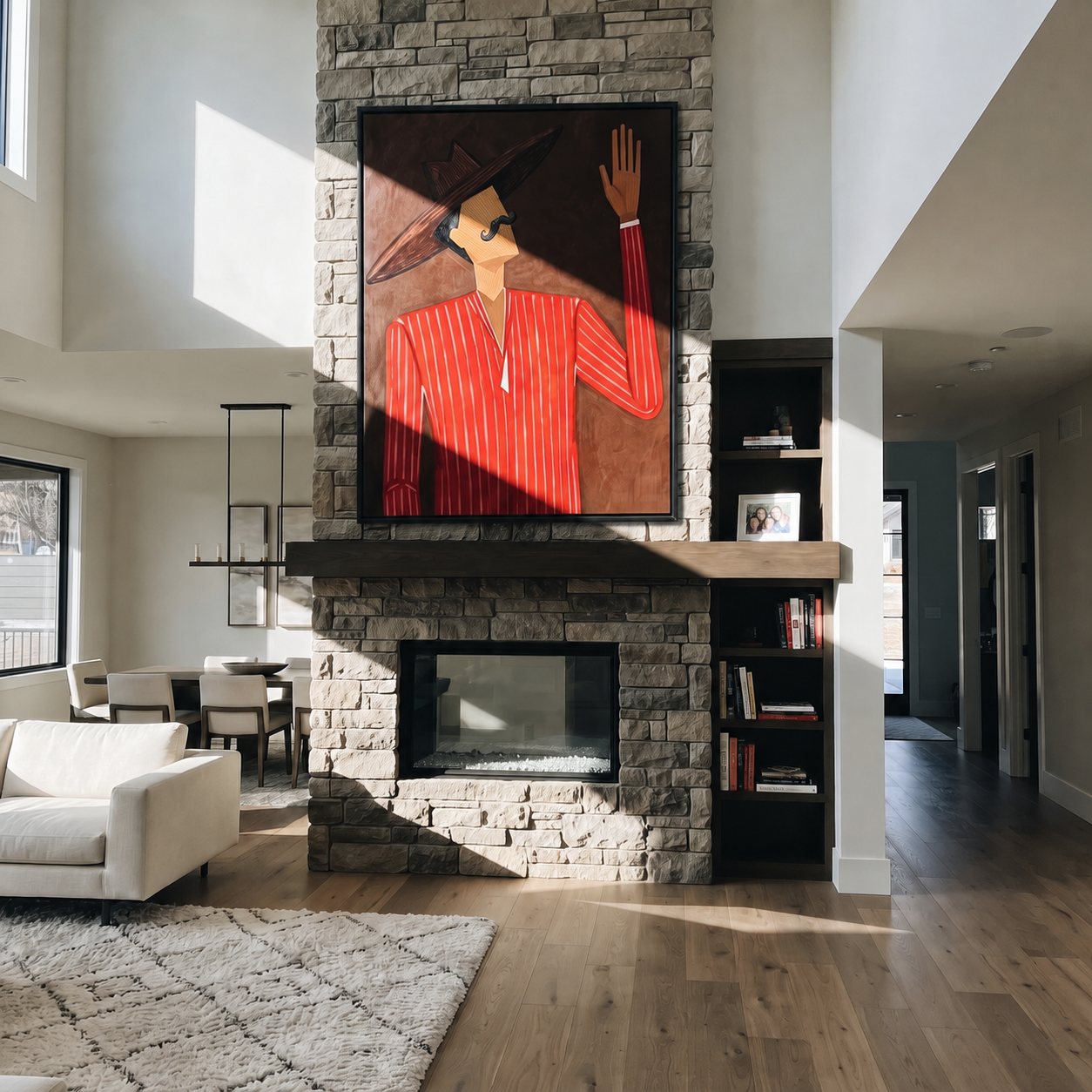Scarlet Lines Raise Signal styled with neutral modern furnishings