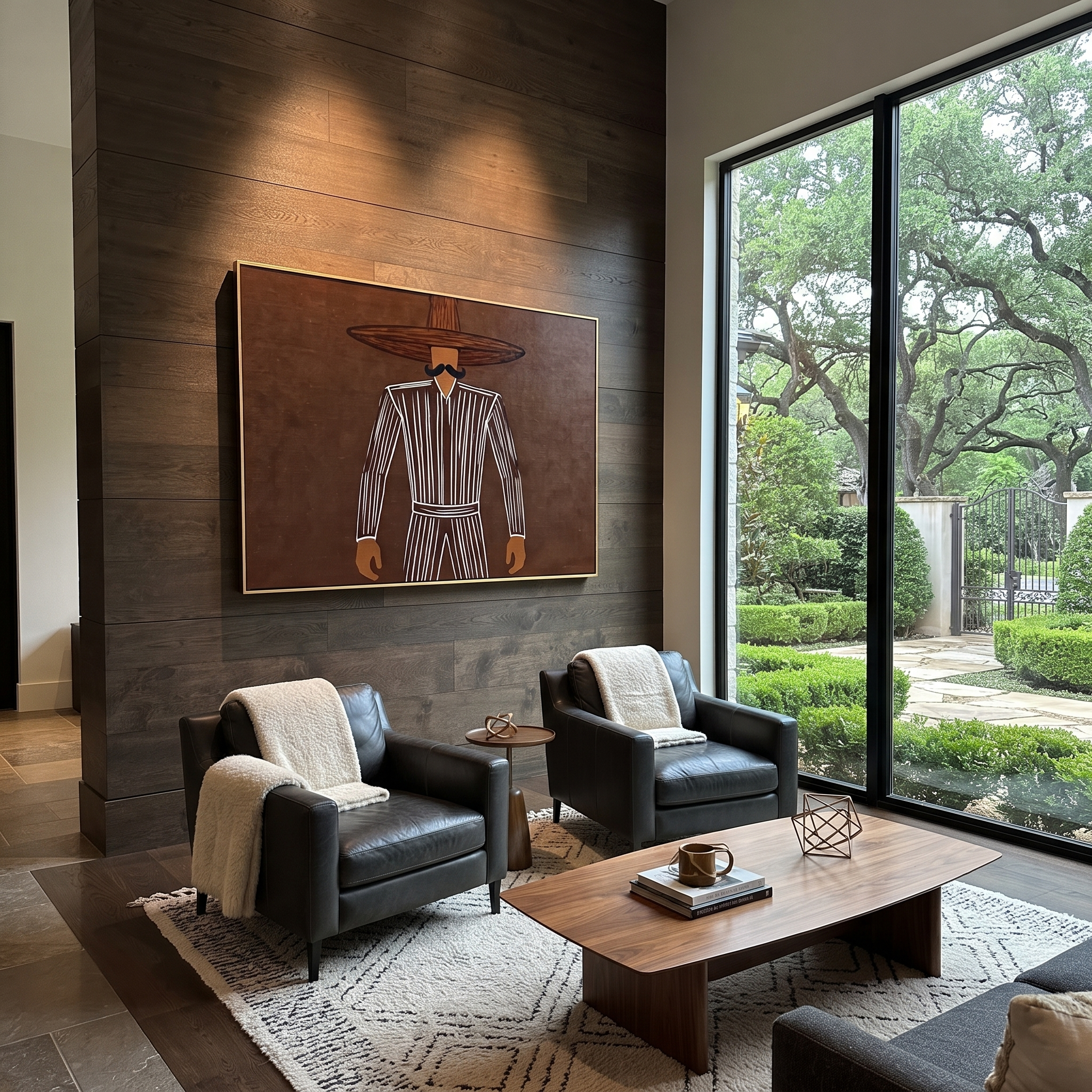 Dark Lines Hold Burgundy styled with neutral modern furnishings