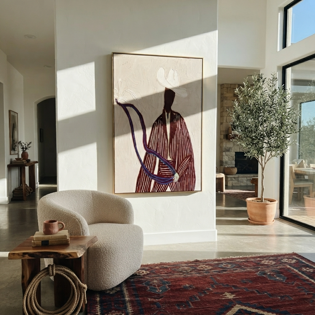 White Rider Draws Curve styled in a layered residential interior