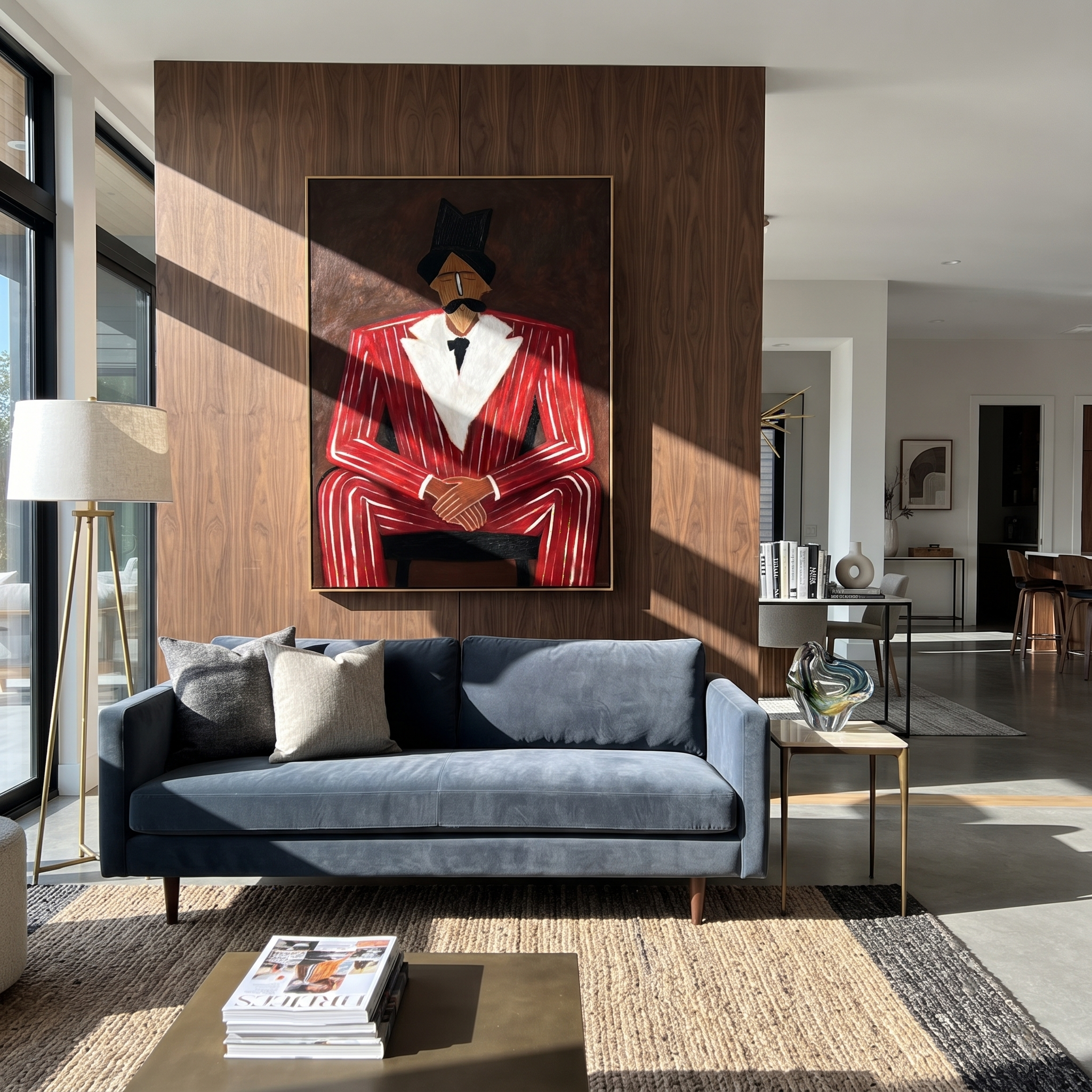 Scarlet Suit in Judgment styled in a layered residential interior