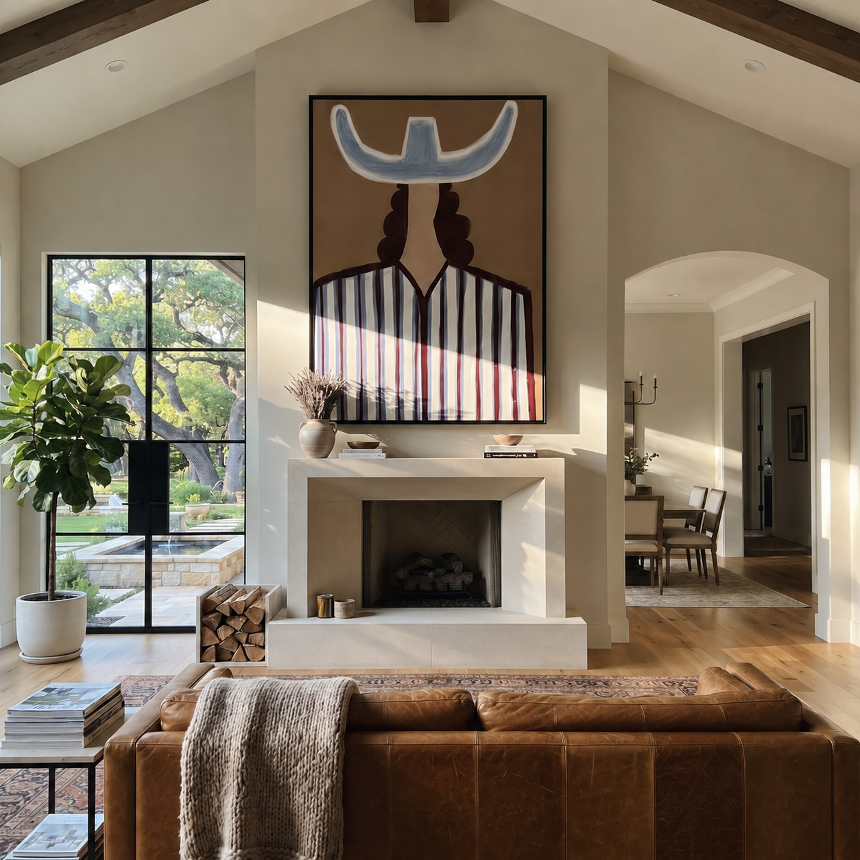 Blue Crown Faces Away displayed as a modern room focal point
