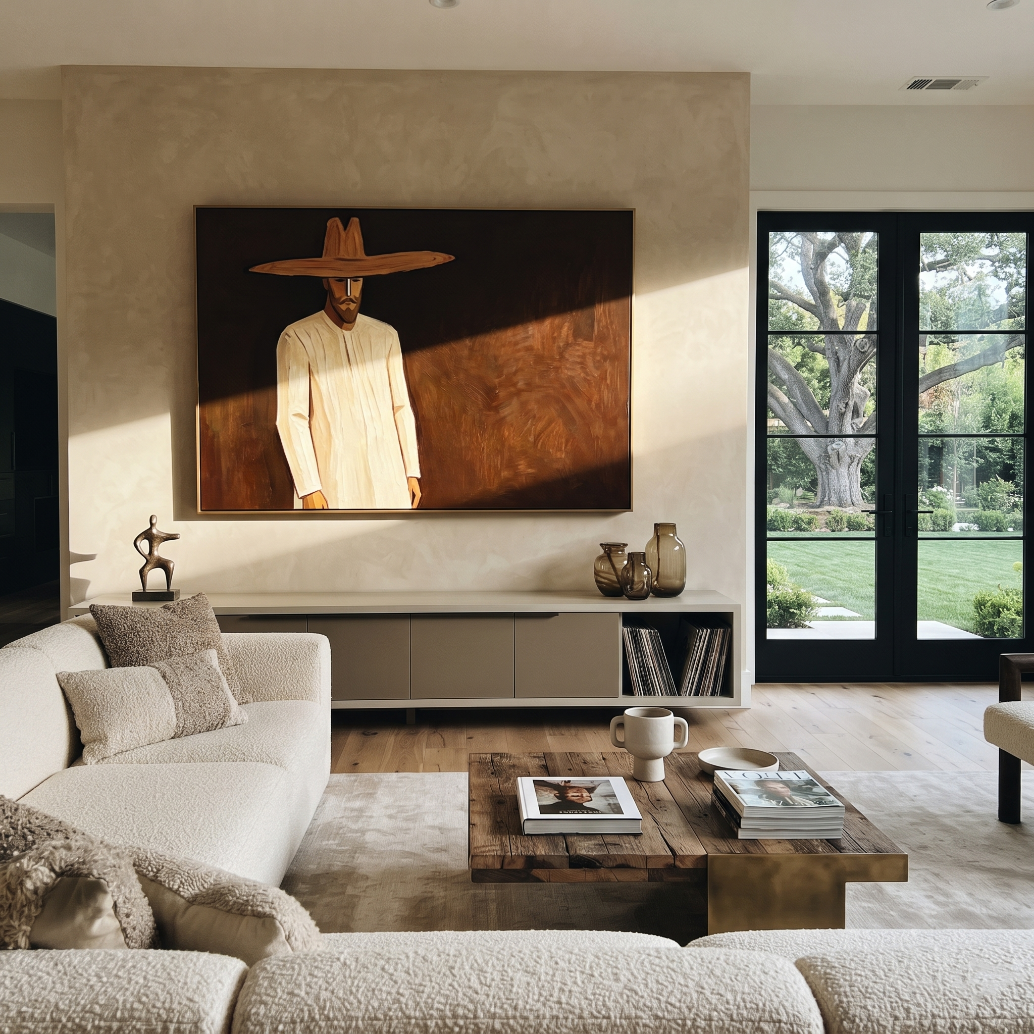 Golden Figure Walks Umber displayed in a warm contemporary interior