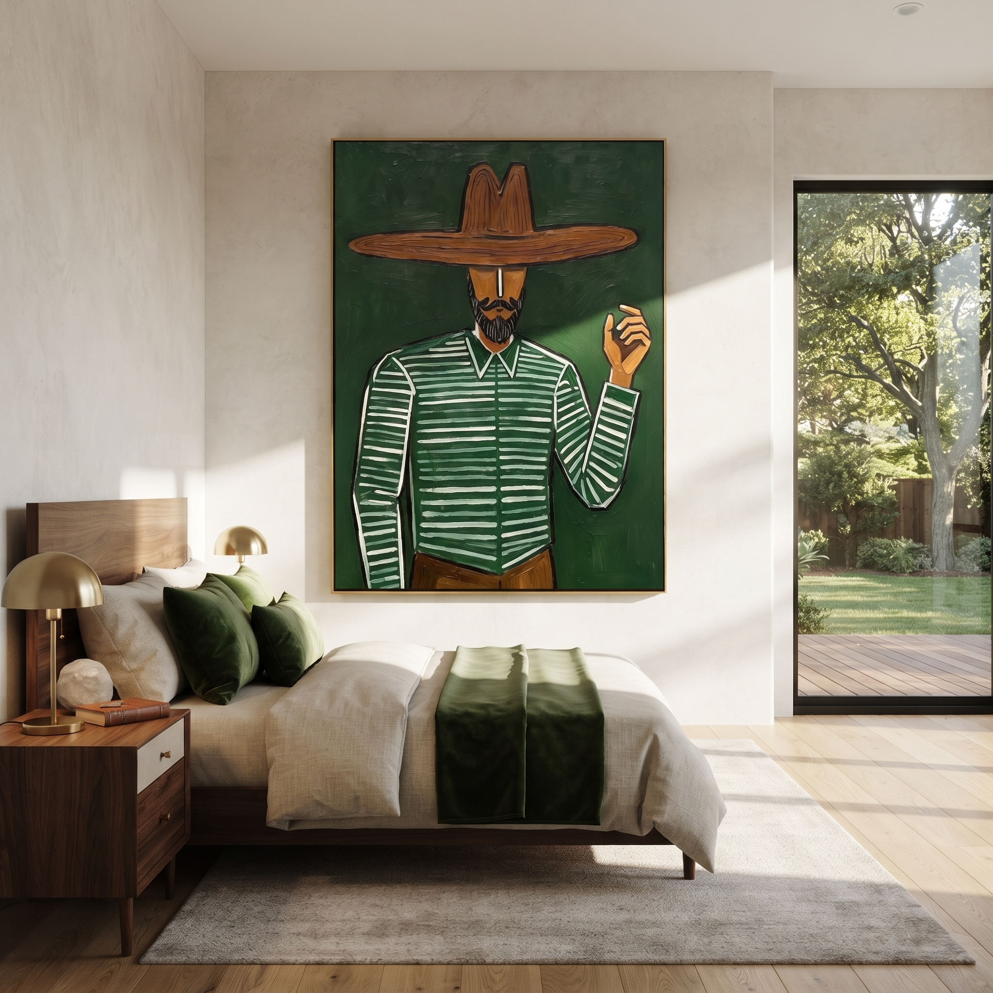 Forest Lines Raise Hand styled with neutral modern furnishings