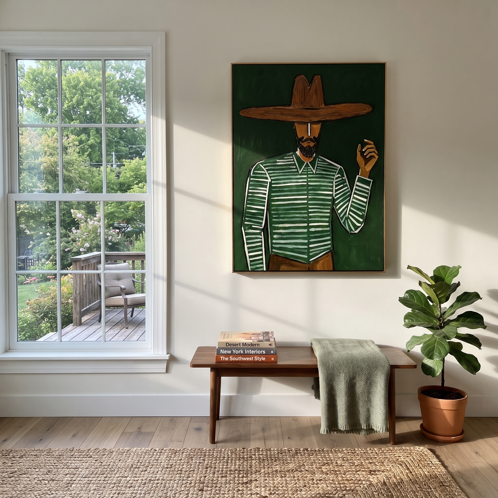 Forest Lines Raise Hand presented above a contemporary console