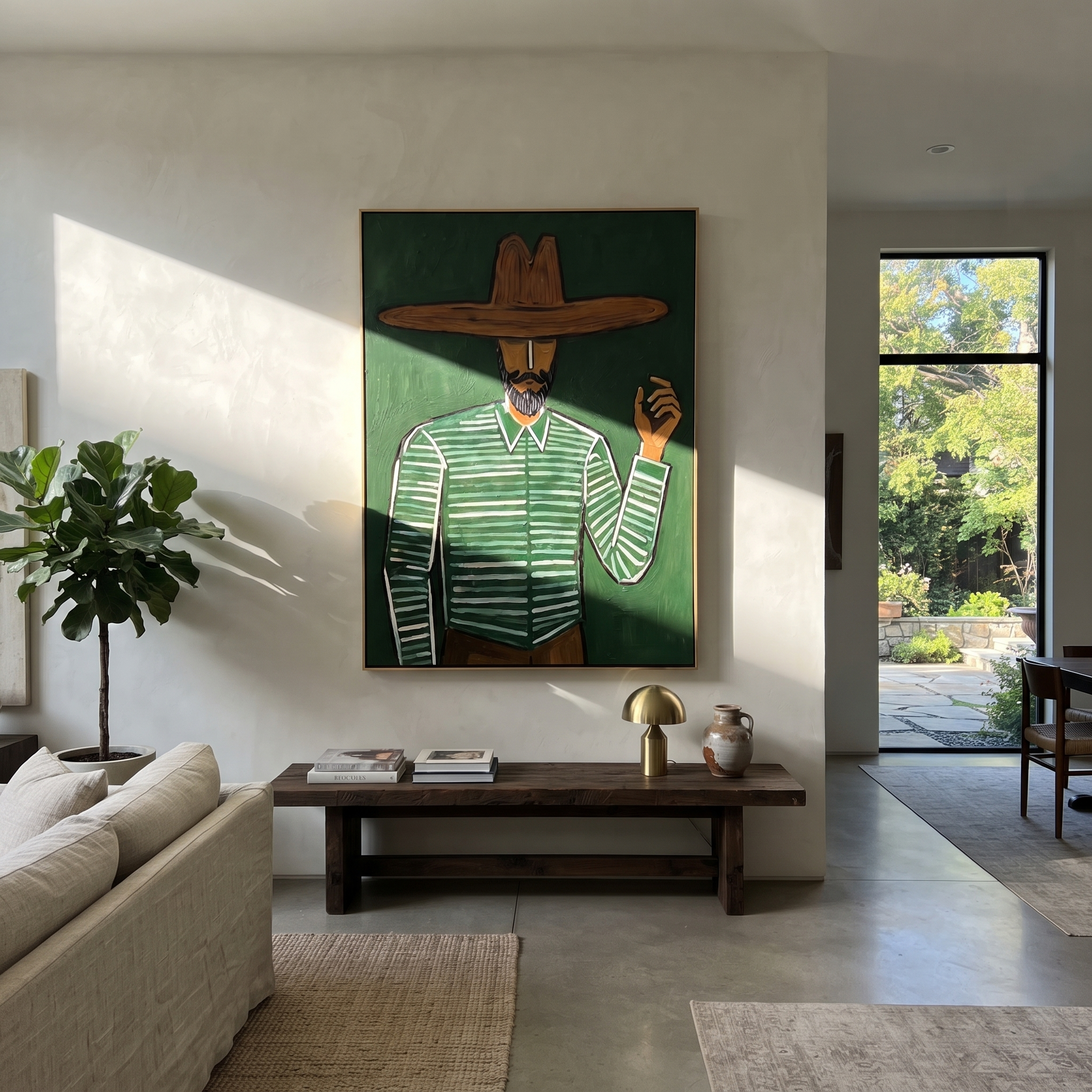 Forest Lines Raise Hand styled in a layered residential interior