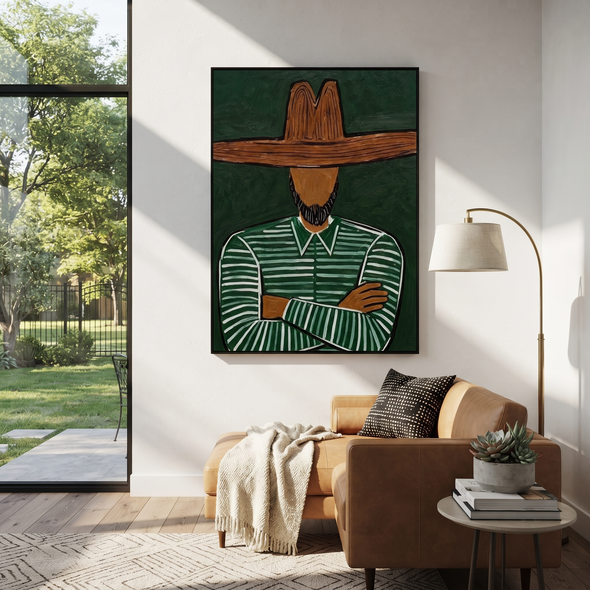 Crossed Arms Guard Green displayed in a warm contemporary interior