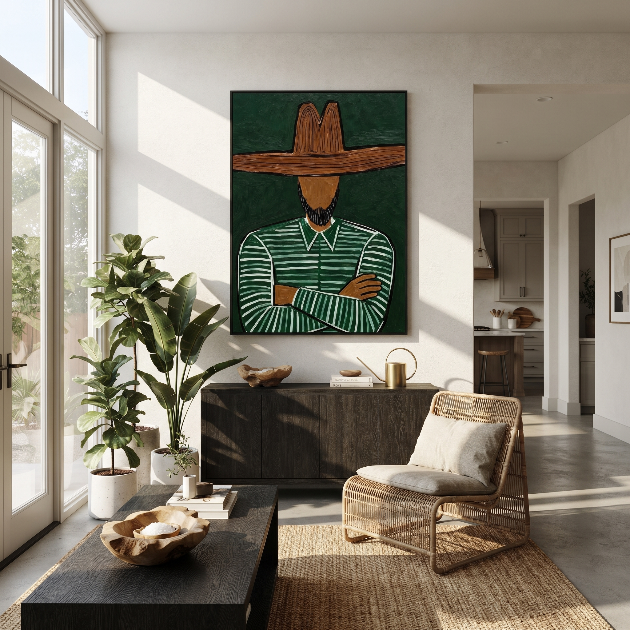 Crossed Arms Guard Green presented above a contemporary console