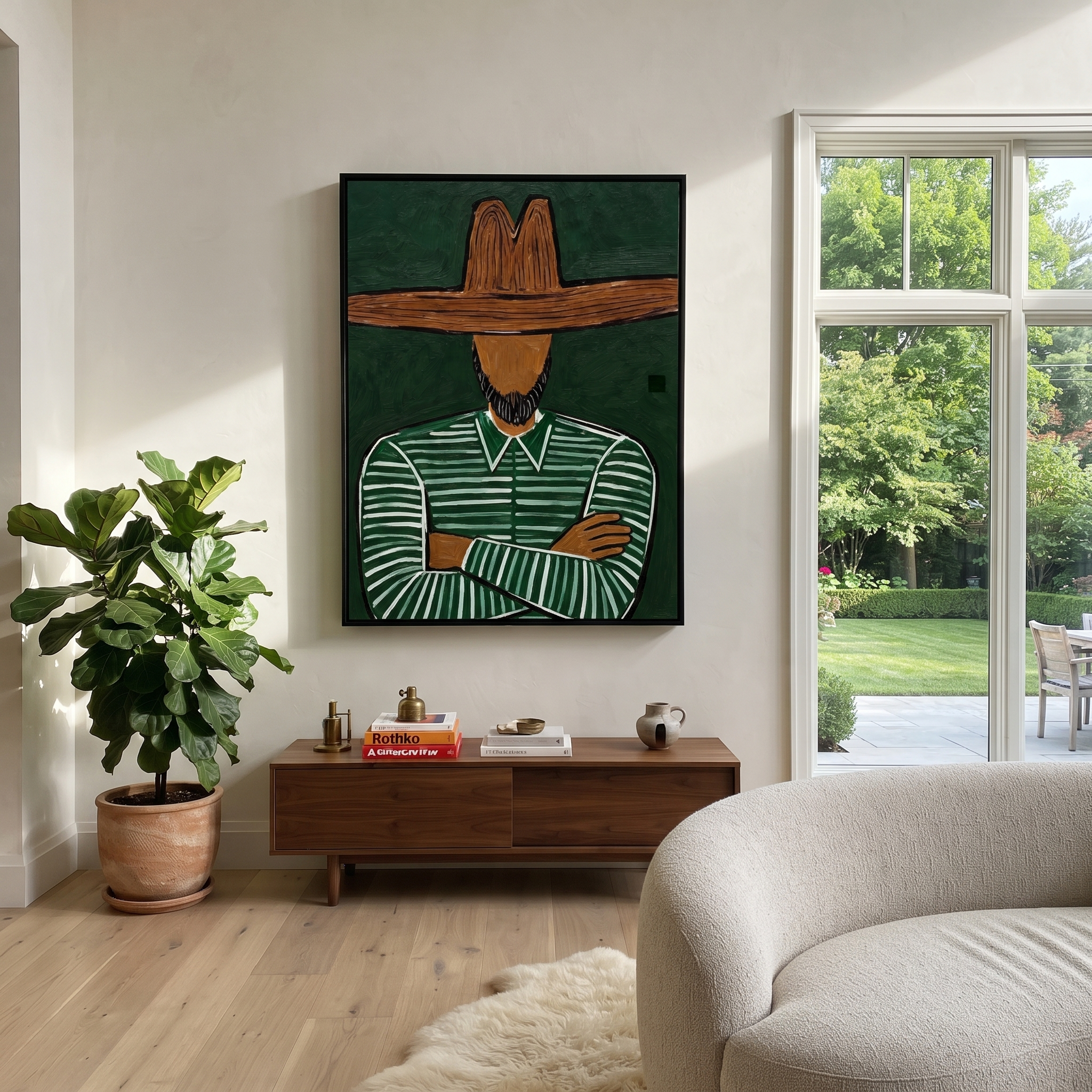 Crossed Arms Guard Green styled in a layered residential interior